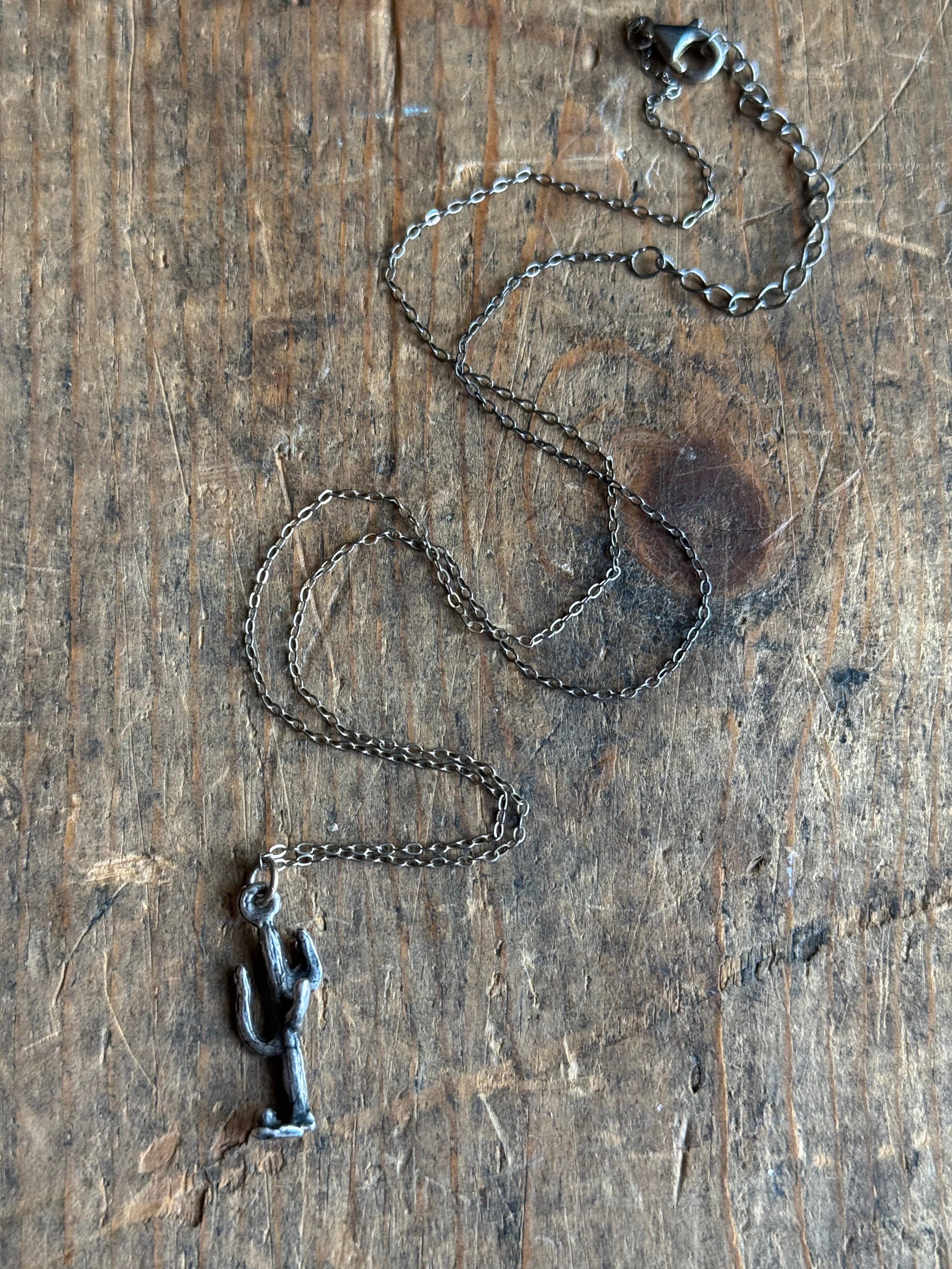 Vintage Sterling Silver Cactus Charm Necklace