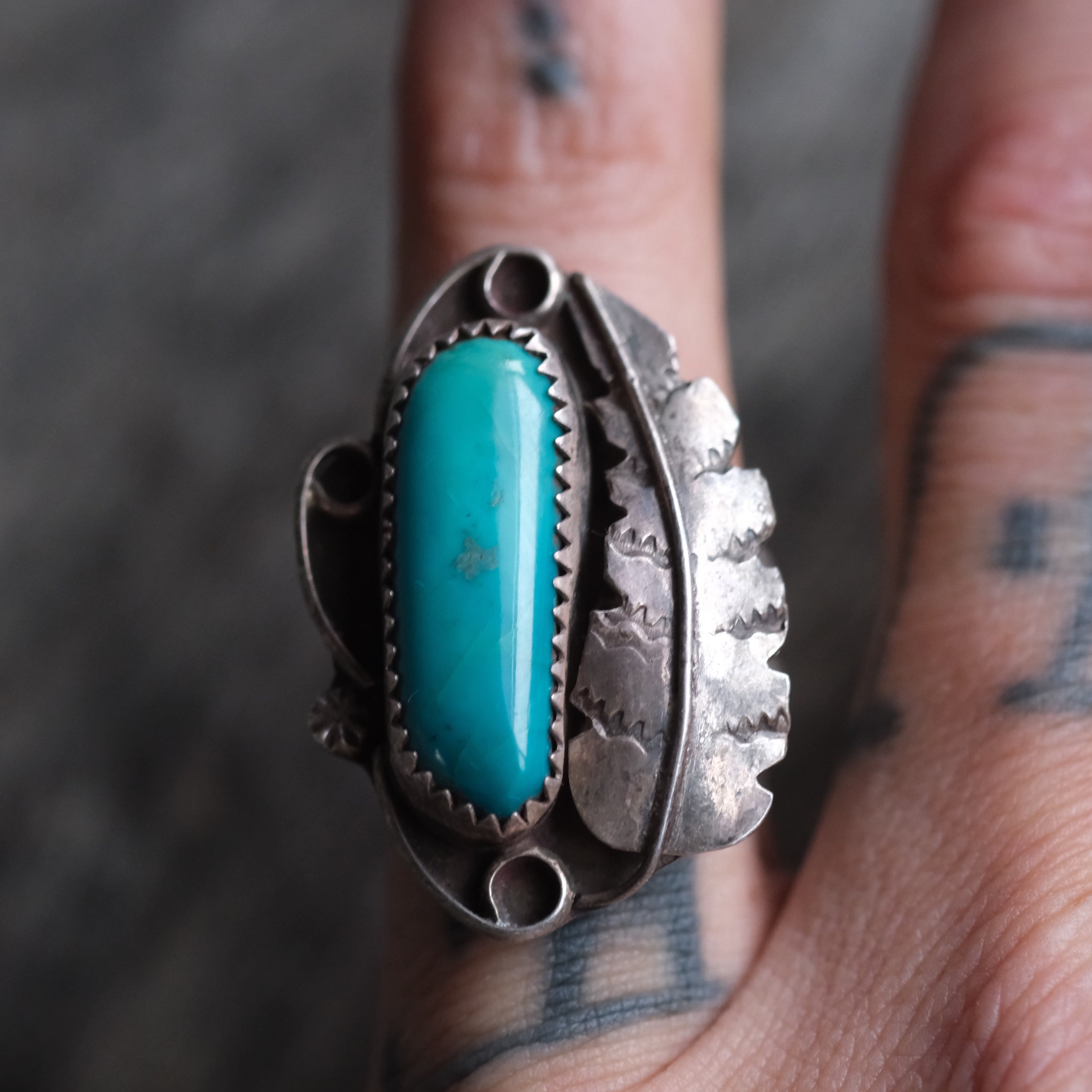 Vintage Sterling Turquoise Feather Ring 5.75