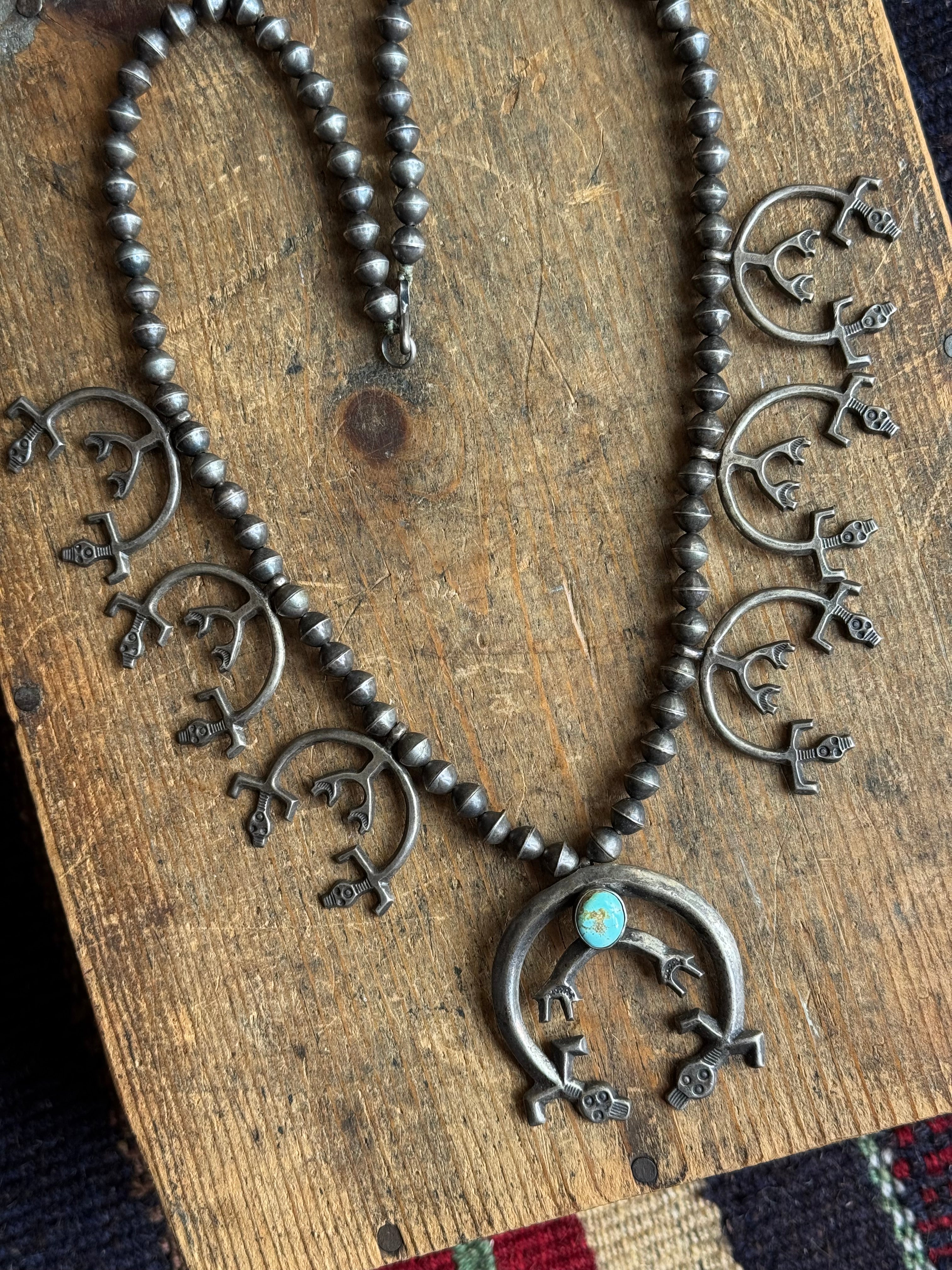 Vintage Sterling Silver Turquoise Yei Rainbow Woman Squash Blossom