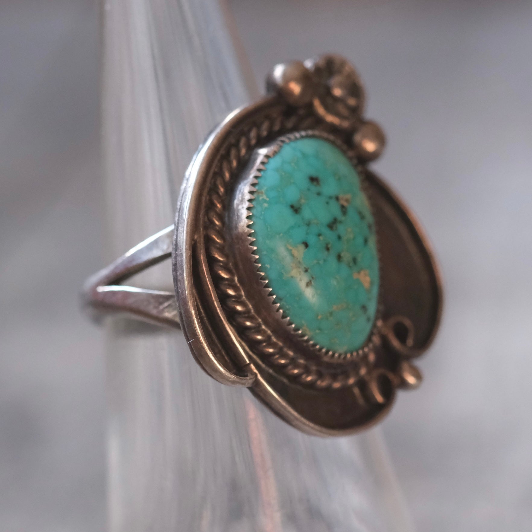 Vintage Sterling Turquoise Roper Ring 5.25