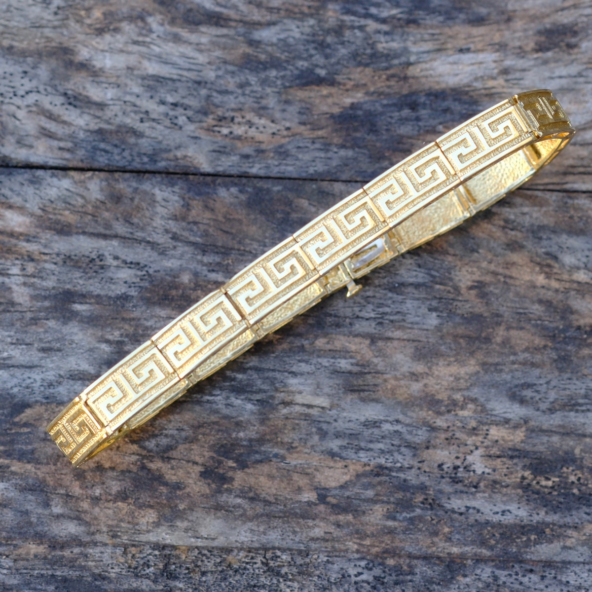Vintage 14K Gold Greek Key Link Bracelet 6.75"