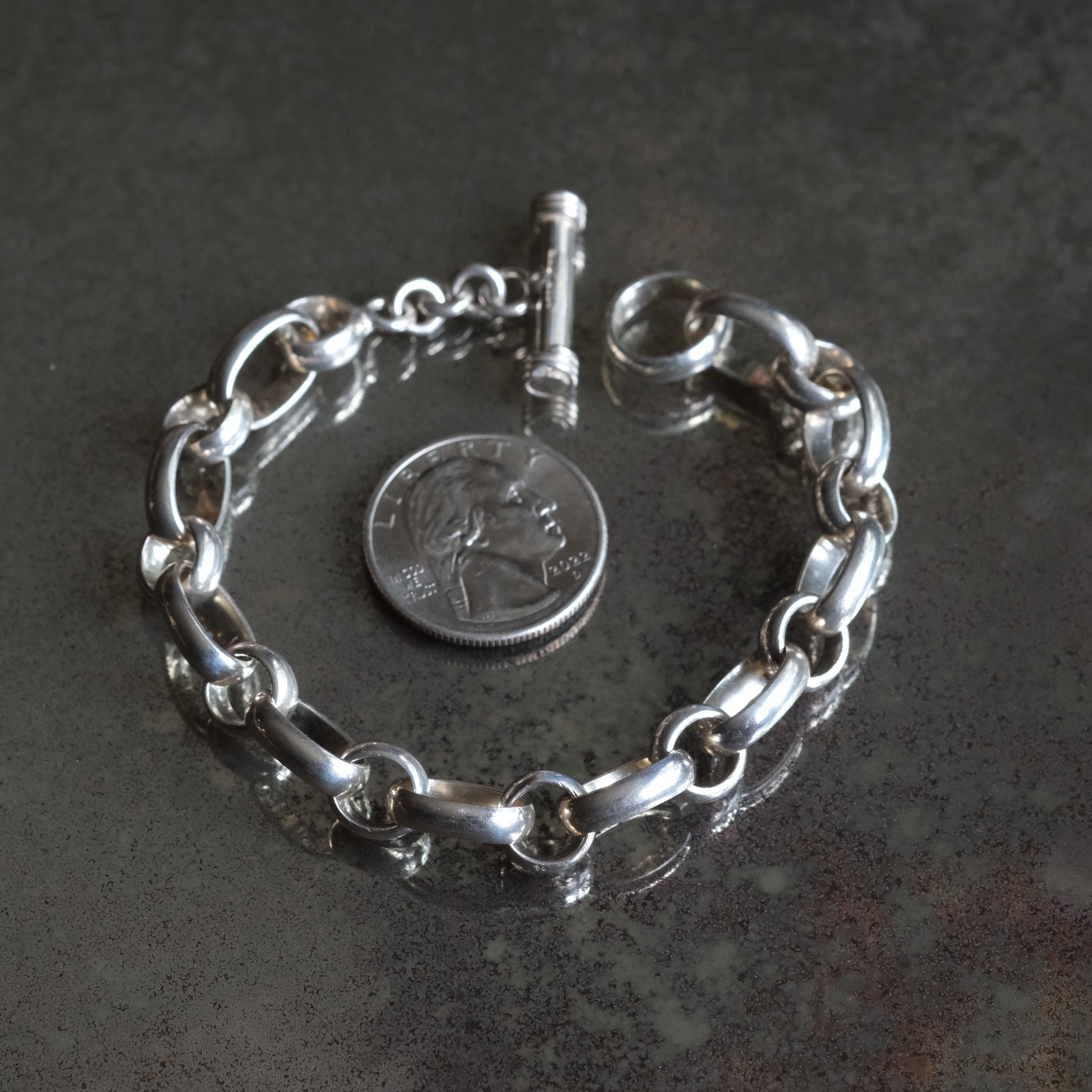 Vintage Sterling Silver Rolo Chain Bracelet 8"