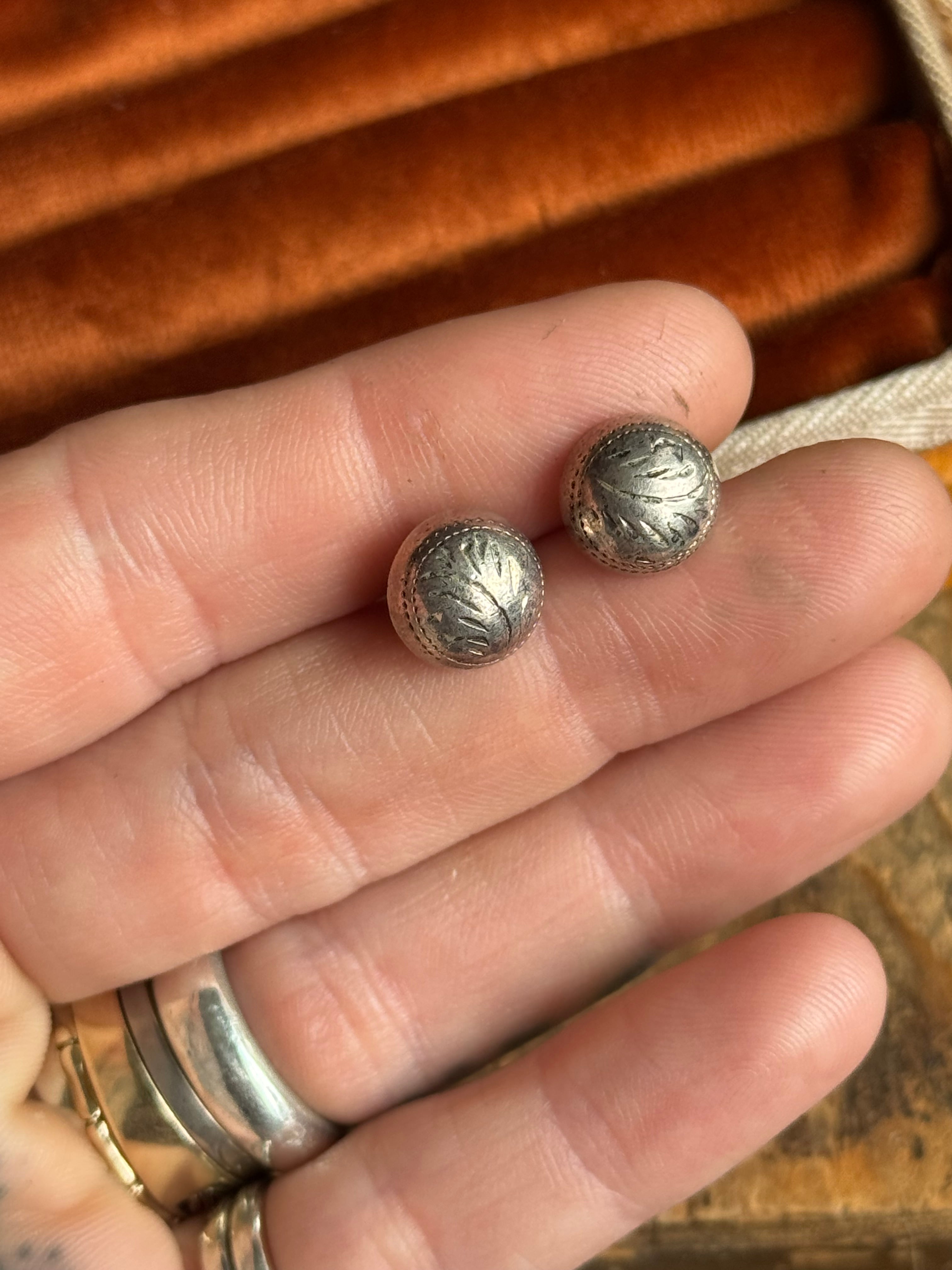 Vintage Sterling Silver Etched Dome Earrings
