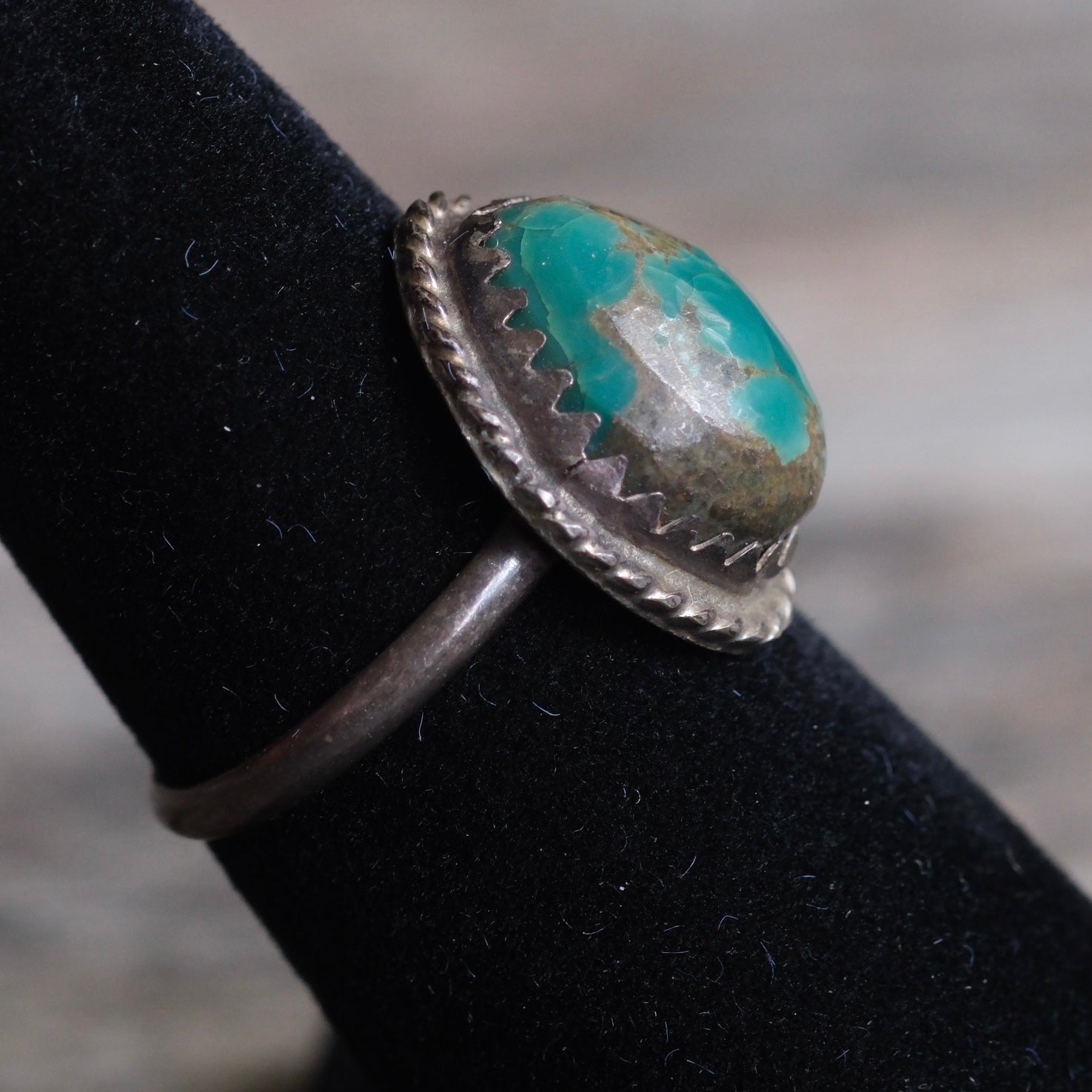 Vintage Sterling Turquoise Roper Ring 6