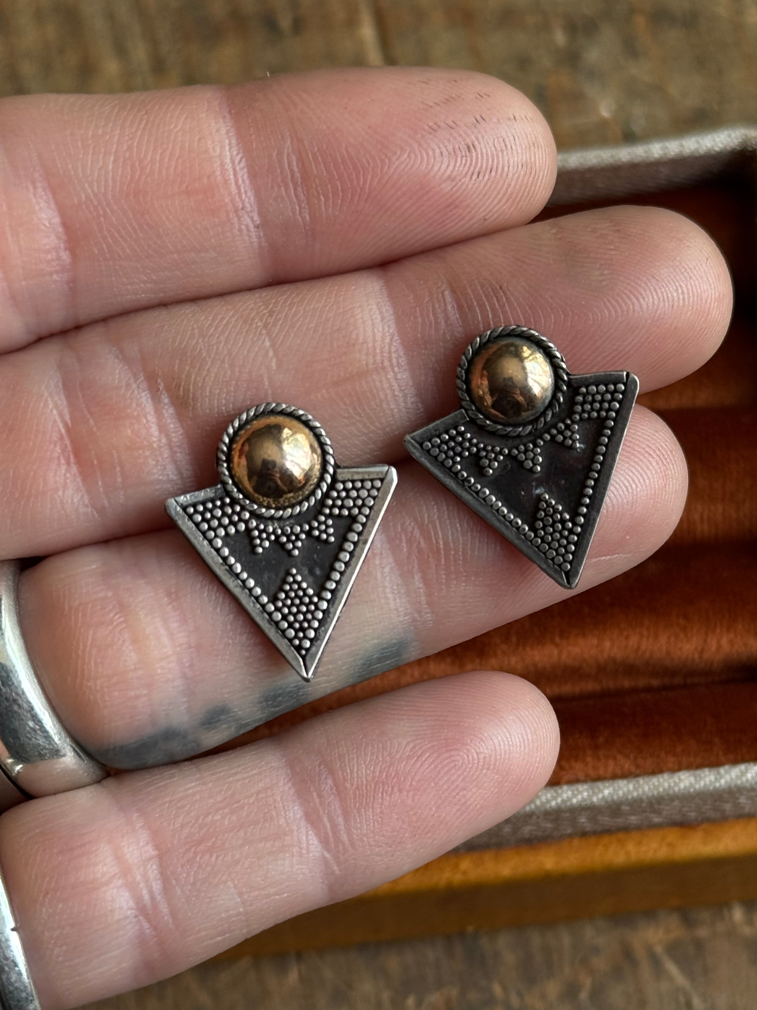 Vintage Sterling Silver & Copper Shield Earrings