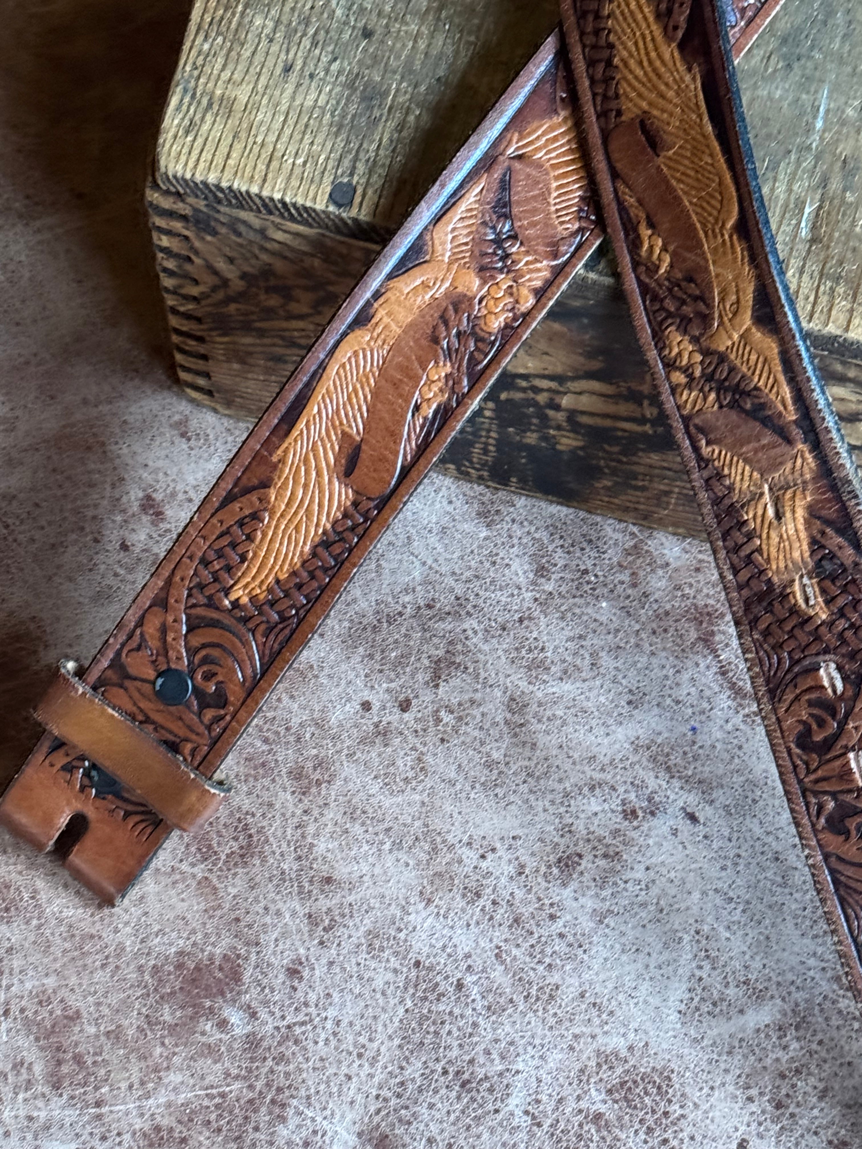 Vintage Eagle Tooled Leather Belt