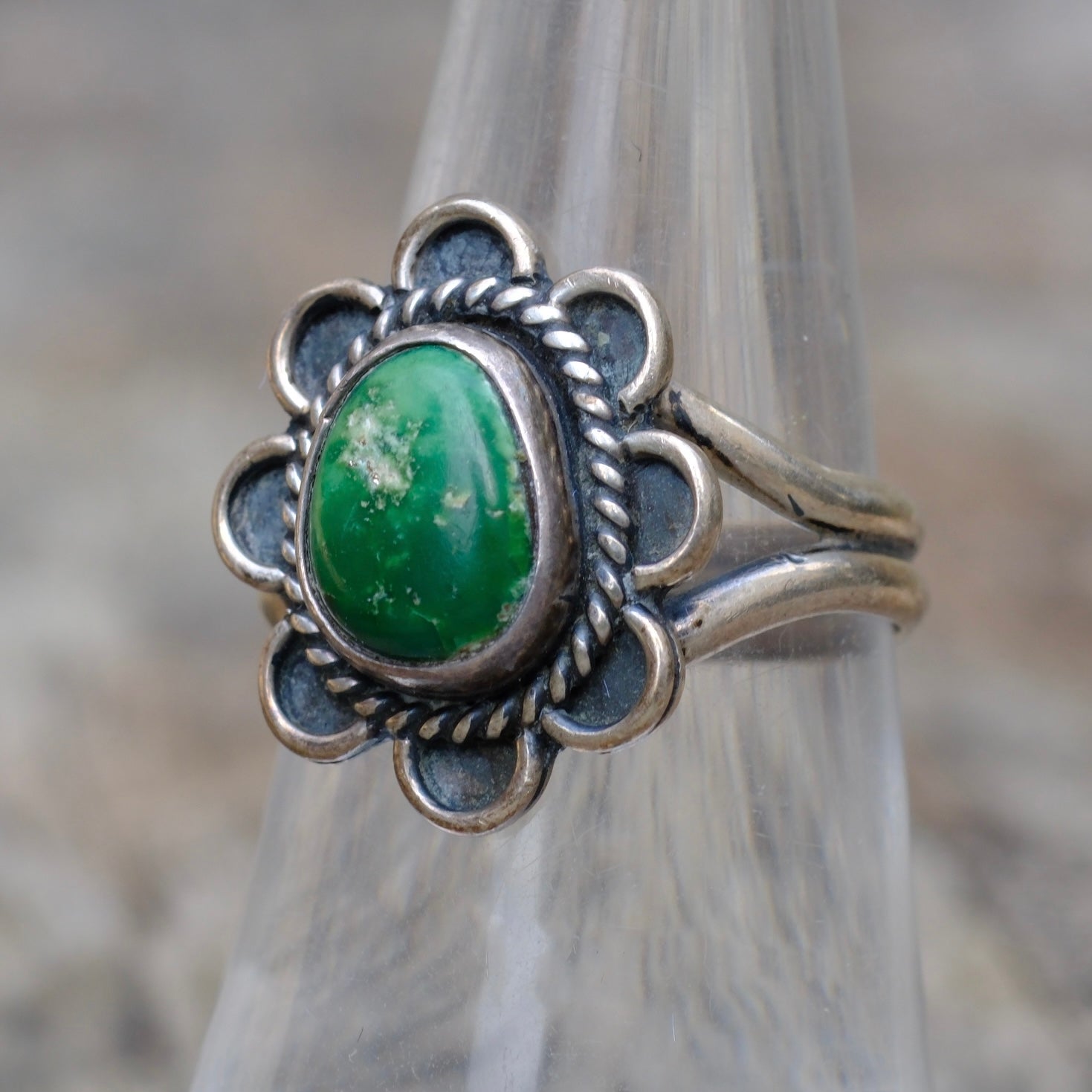 Vintage Sterling Turquoise Florette Ring 7