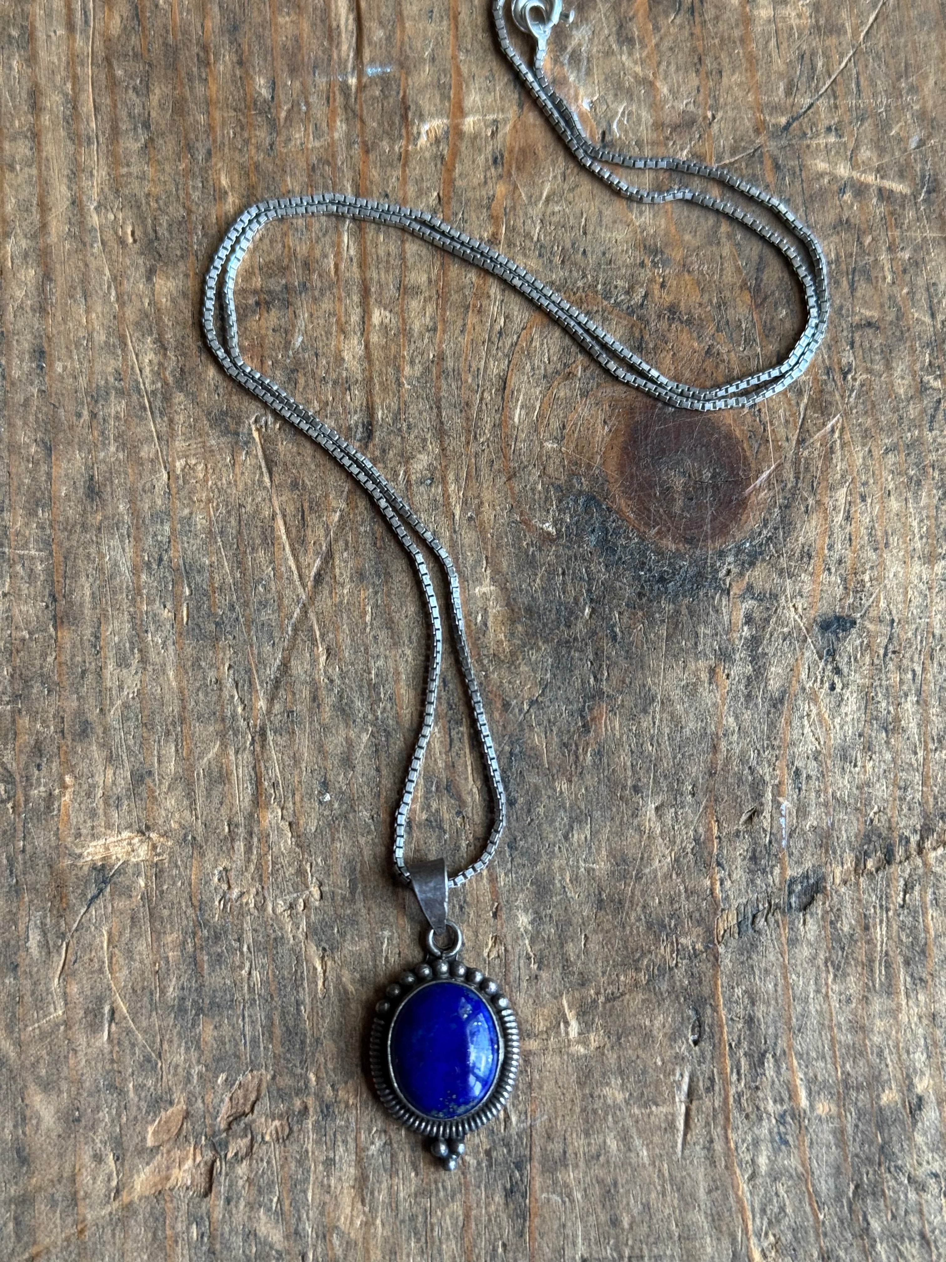Vintage Sterling Silver Lapis Lazuli Tribal Necklace