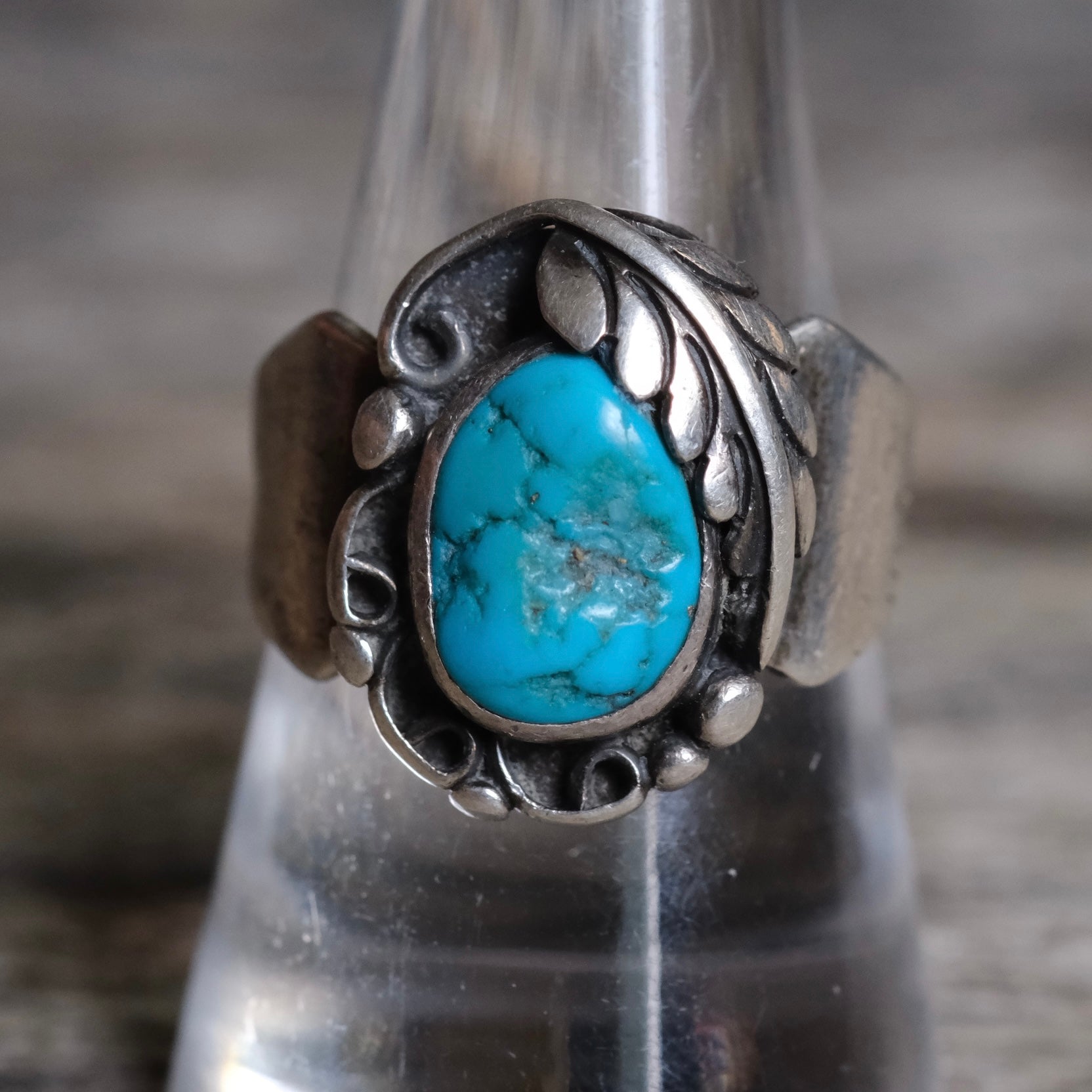 Vintage Sterling Turquoise Feather Ring 9