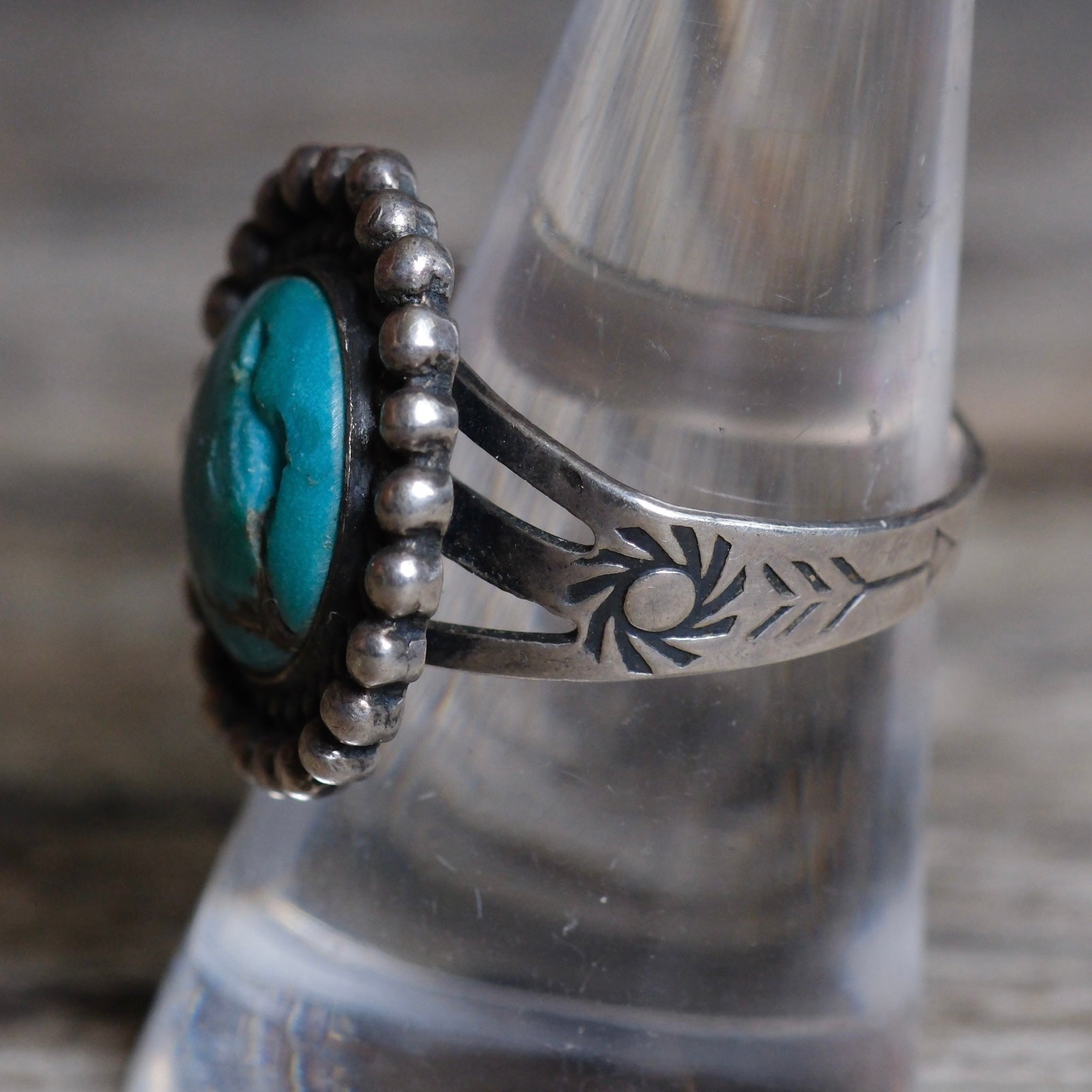 Vintage Sterling Turquoise Stamped Band Ring 8