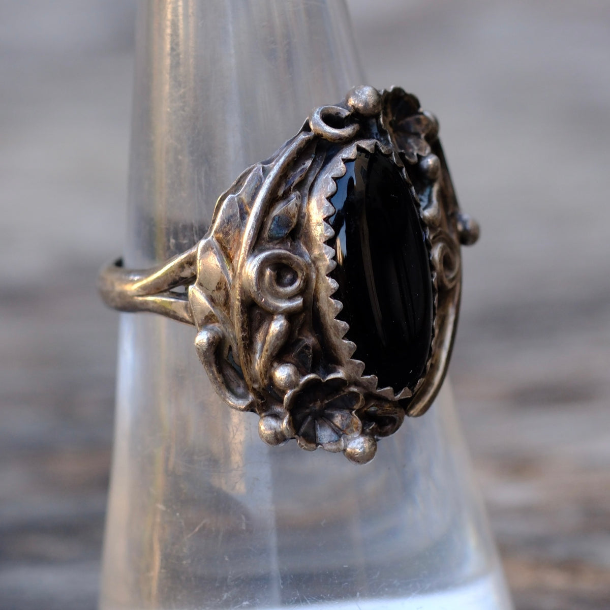 Vintage Sterling Onyx Ring 7