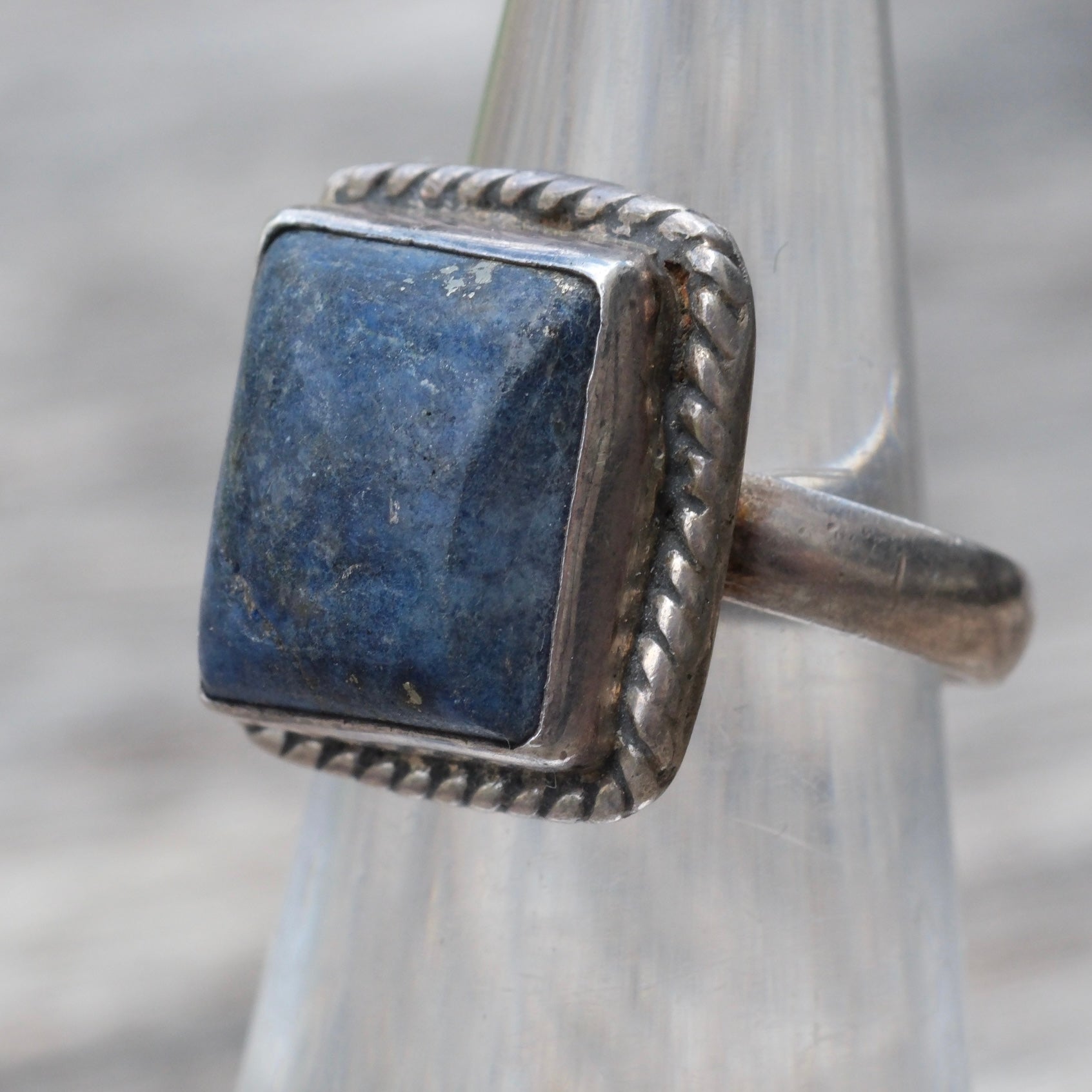 Vintage Sterling Lapis Roper Ring 4.5