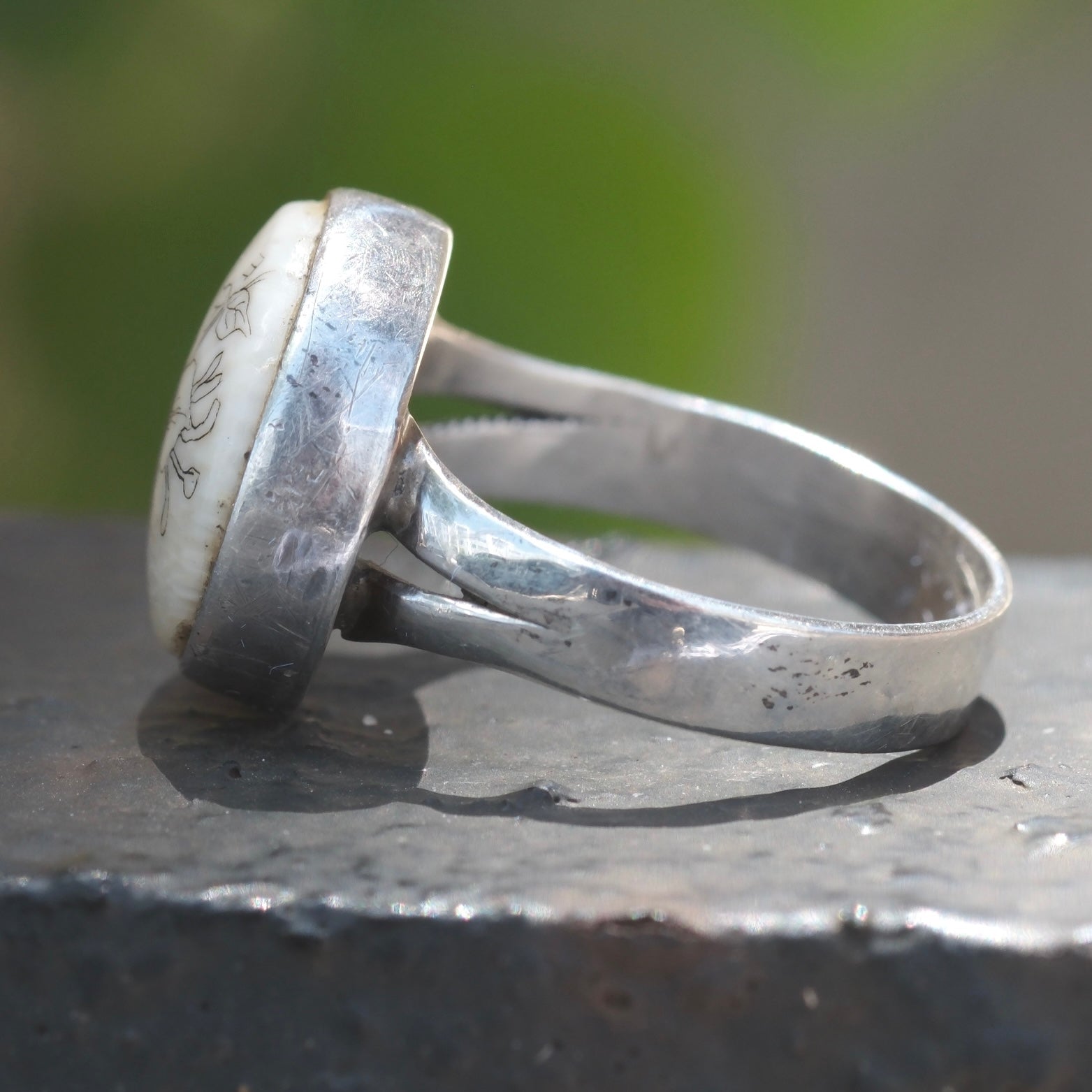 Vintage Sterling Scrimshaw Flower Ring 6.75