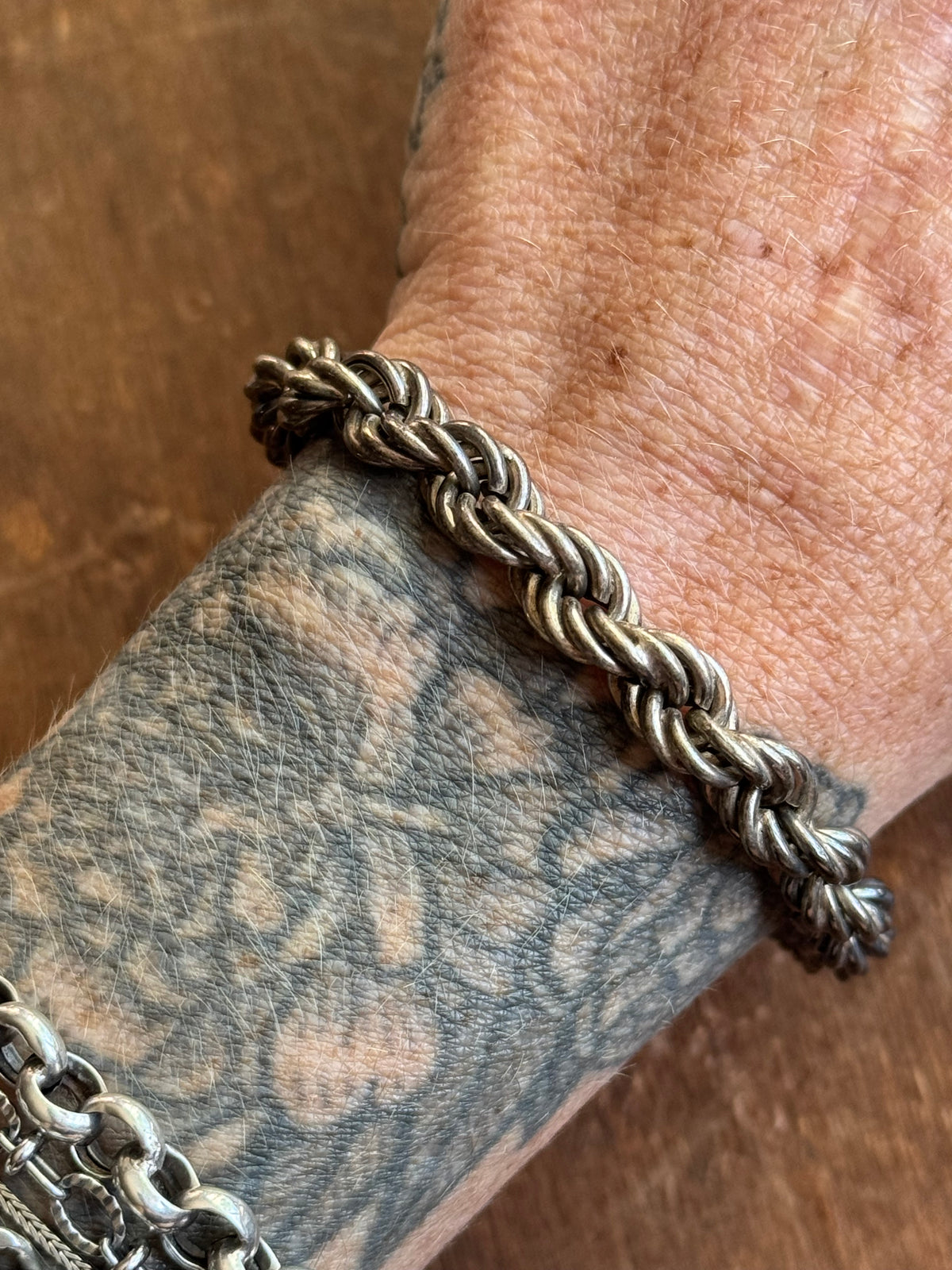 Vintage Sterling Silver 8.25” Hollow Rope Chain Bracelet