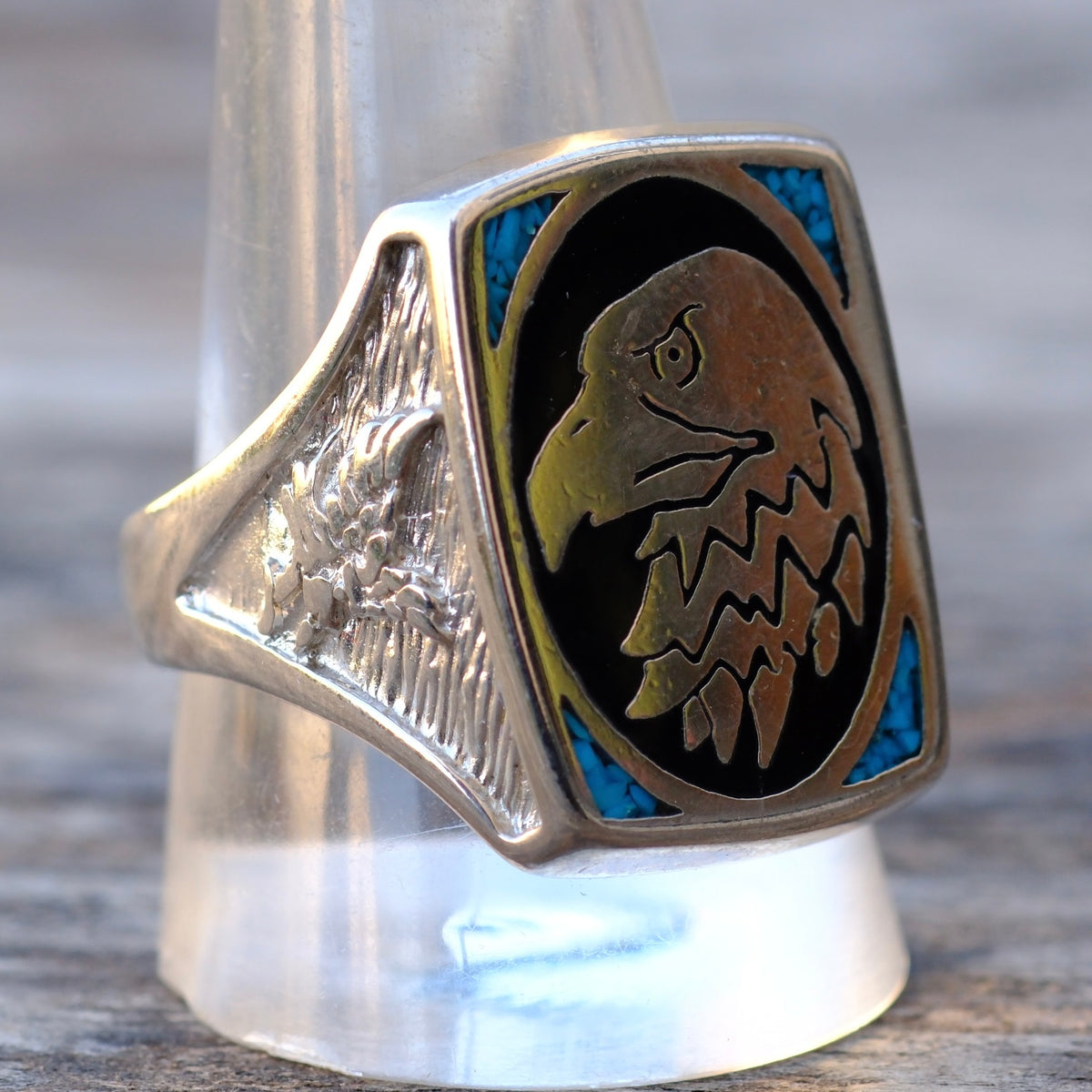 Vintage White Bronze Eagle Ring 11.75