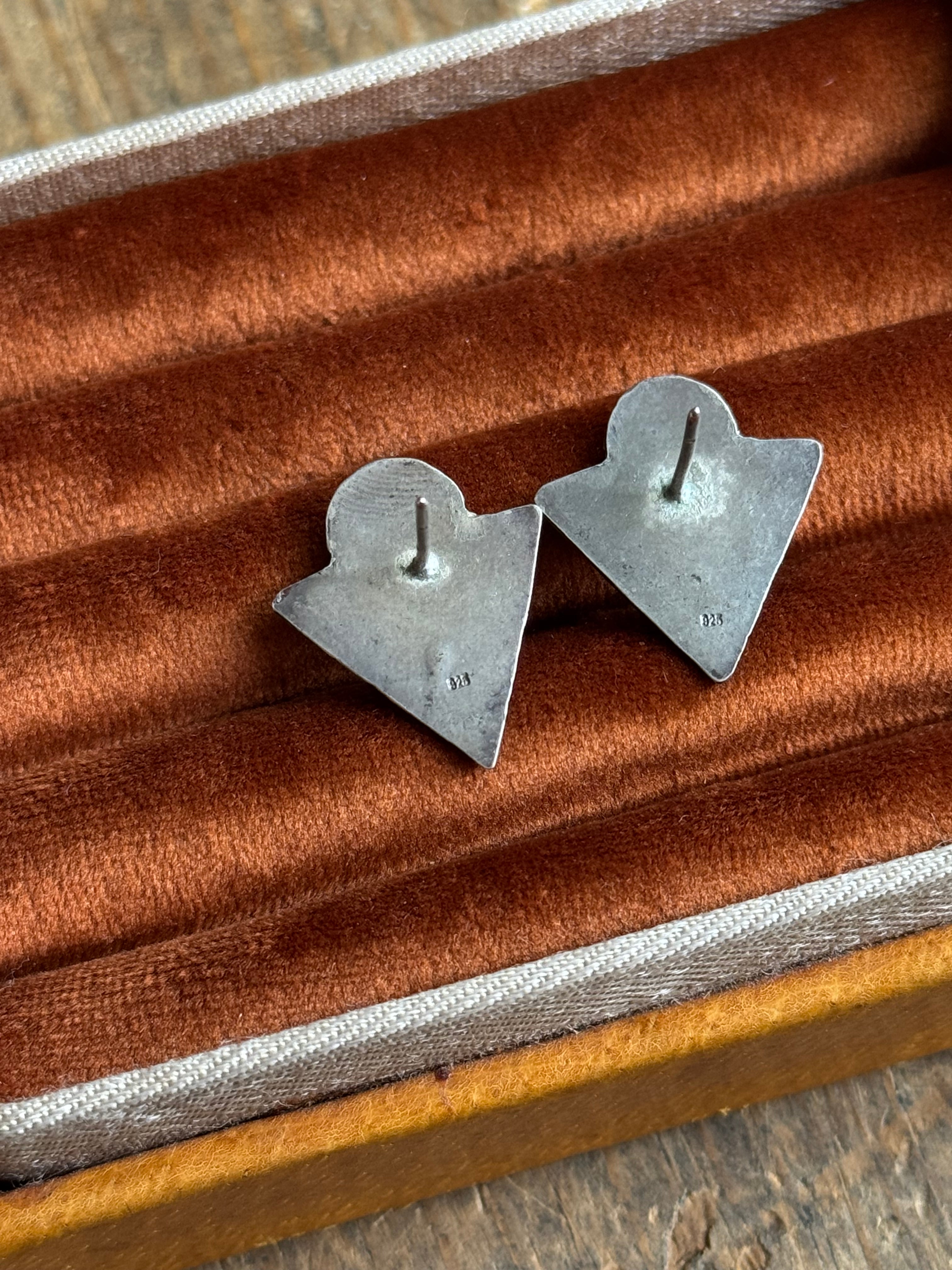 Vintage Sterling Silver & Copper Shield Earrings