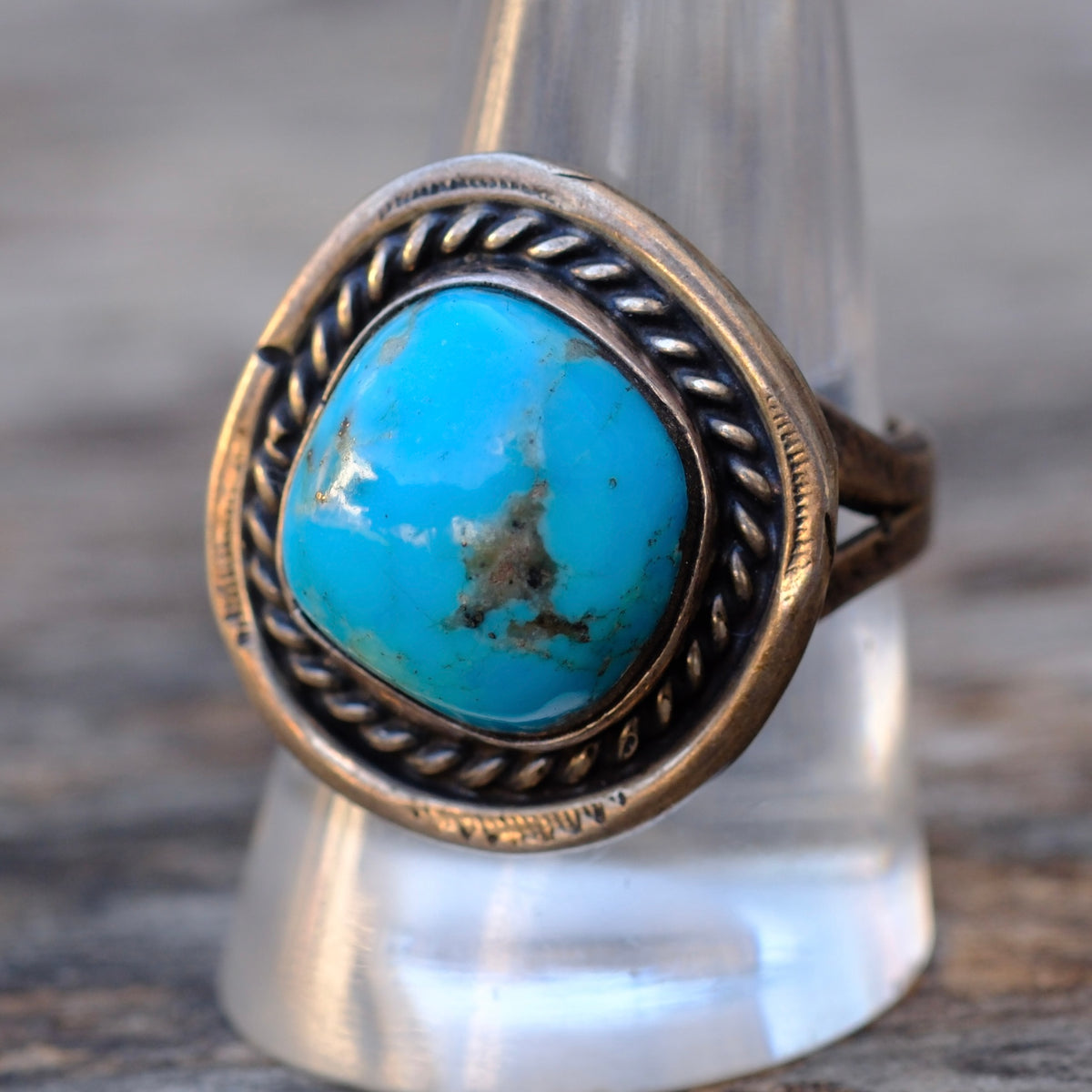 Vintage Sterling Turquoise Roper Ring 10