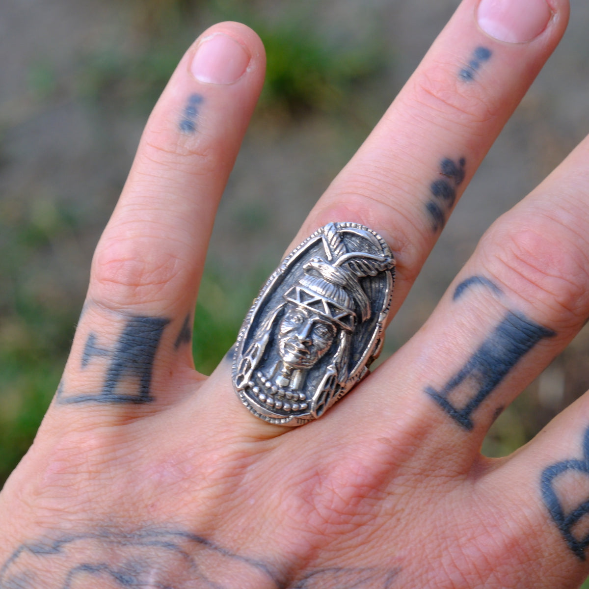 Vintage Sterling Big Chief Ring 8.25