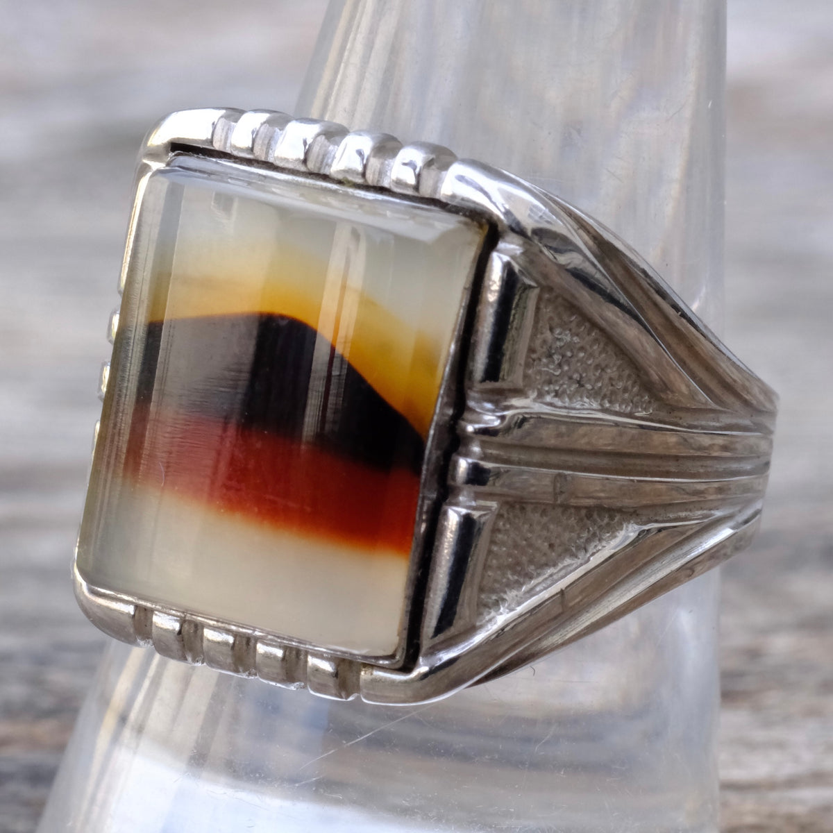 Vintage Sterling Agate Signet Ring 10