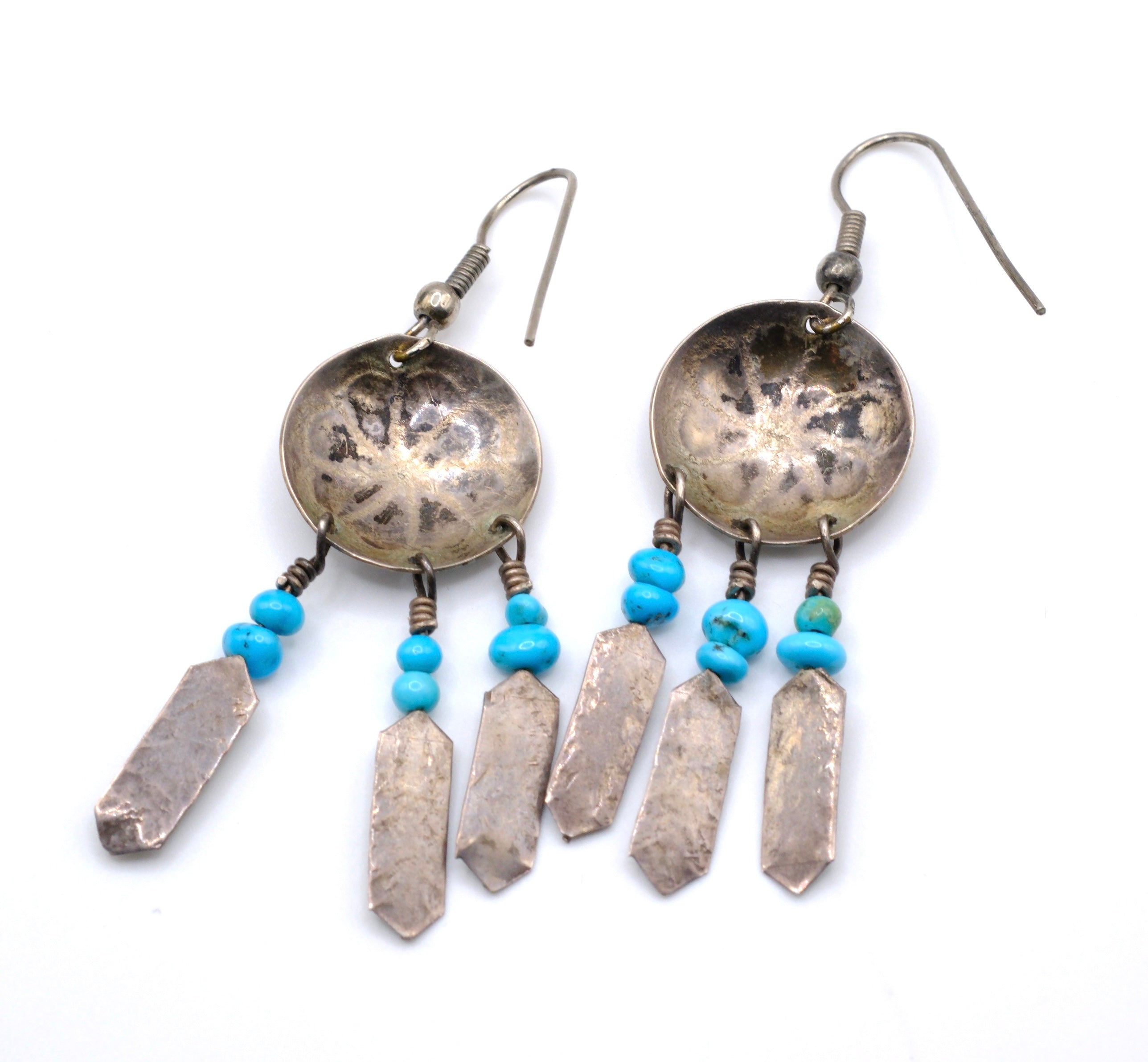 Vintage Sterling Silver Feather Concho Earrings