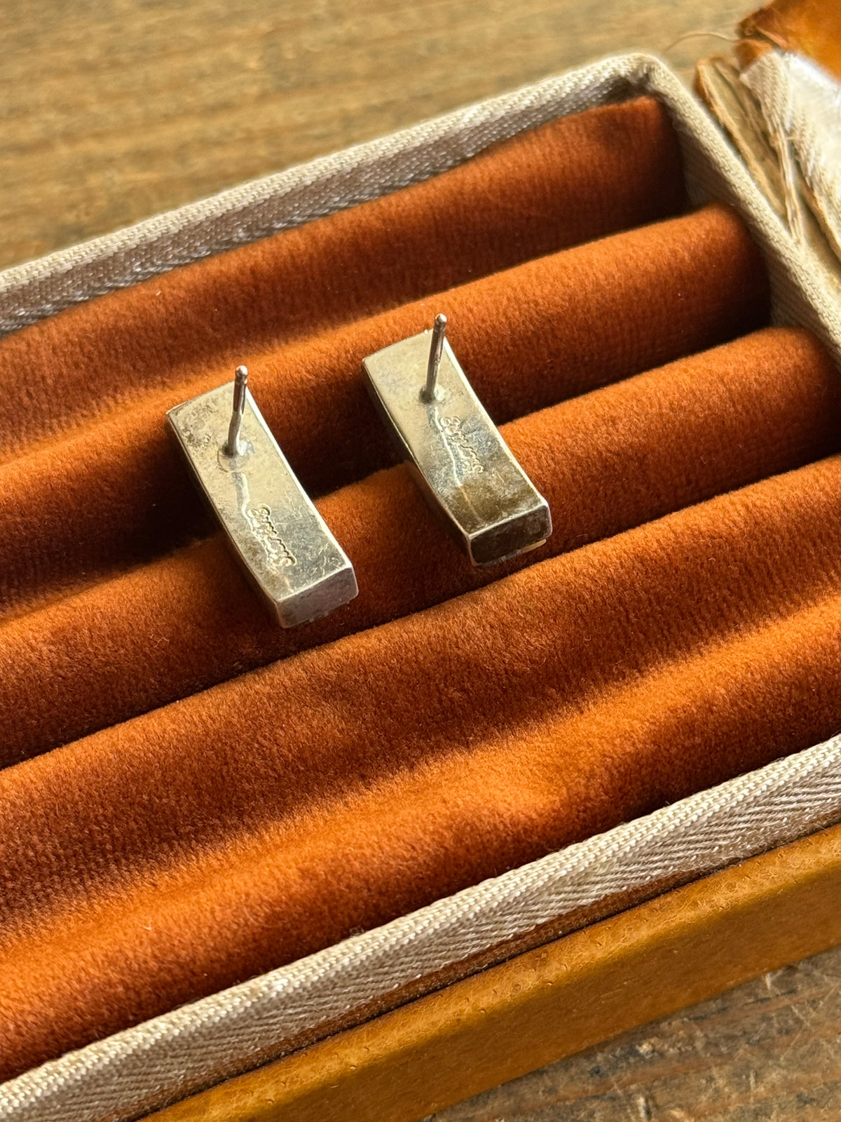 Vintage Sterling Silver Multistone Inlay Earrings