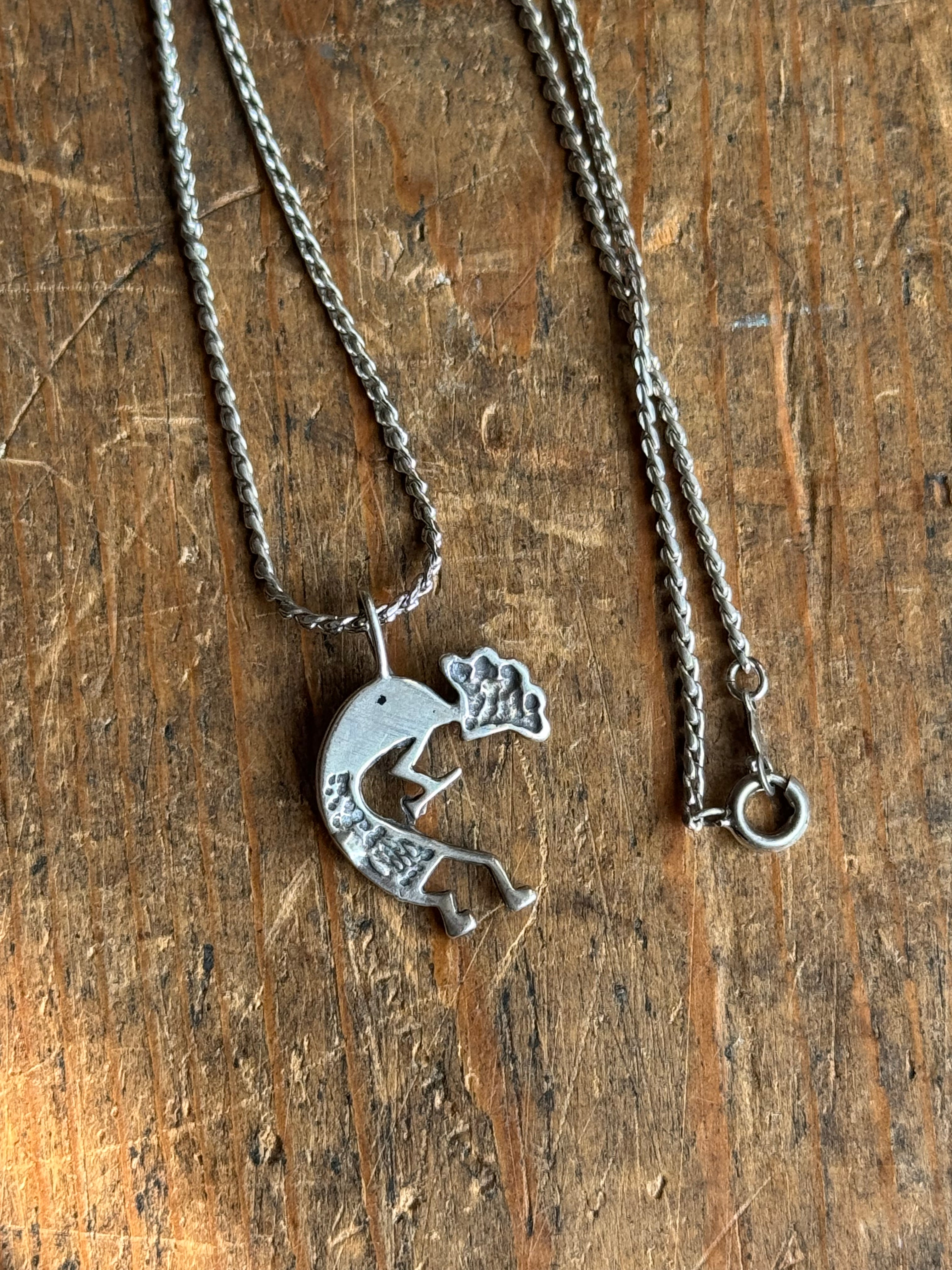 Vintage Sterling Silver Turquoise Kokopelli 15" Necklace