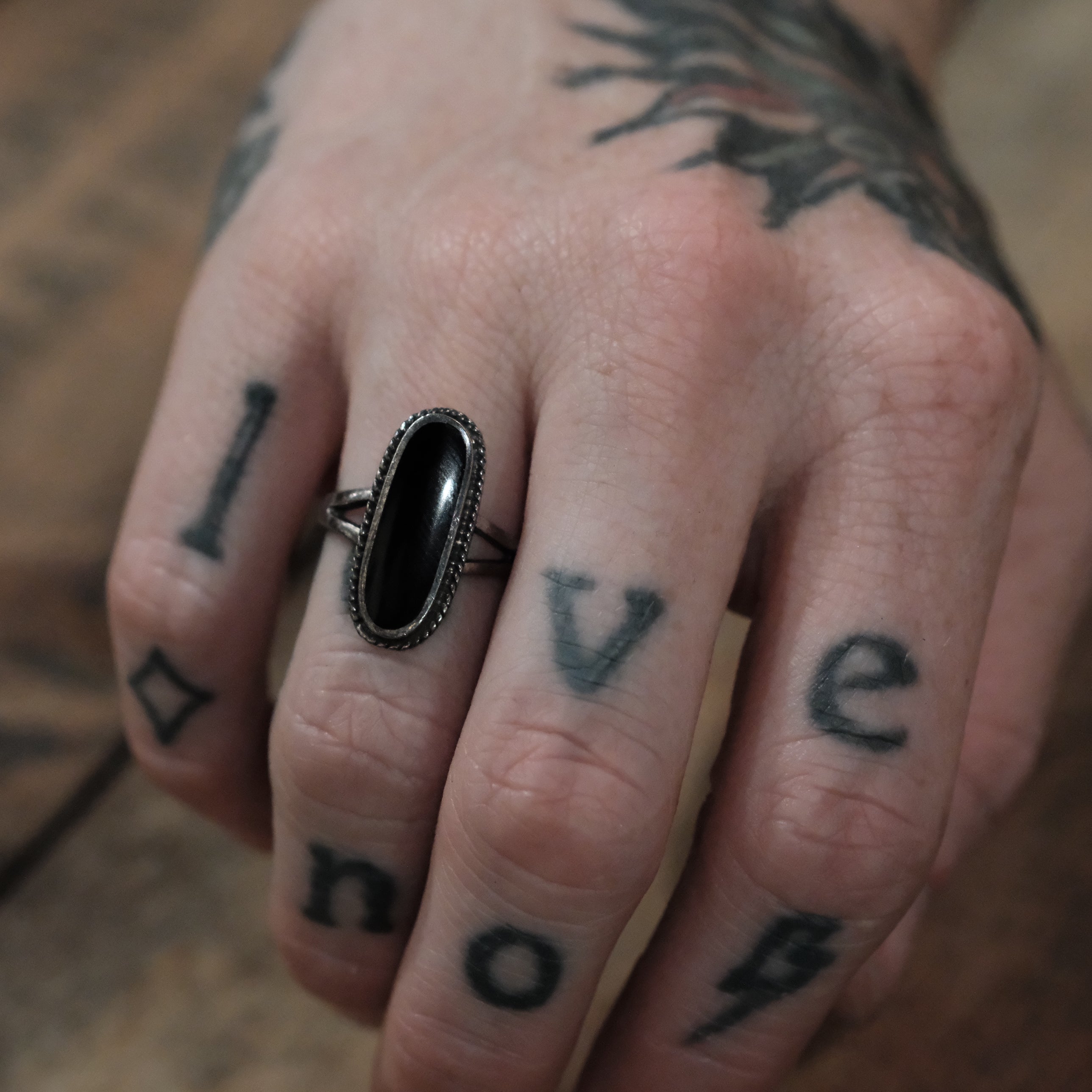 Vintage Sterling Onyx Roper Ring 6.75