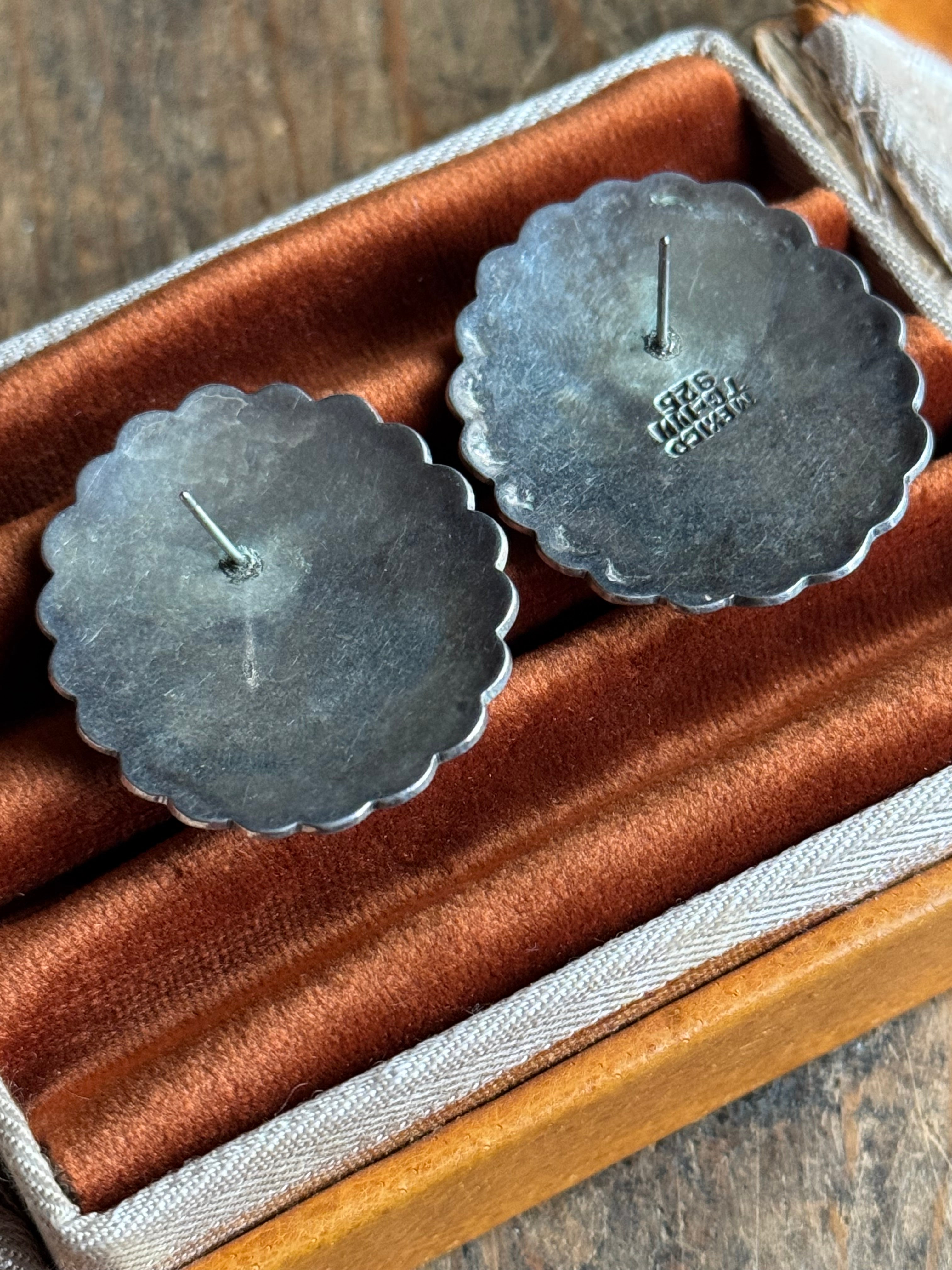 Vintage Sterling Silver Onyx Concho Earrings