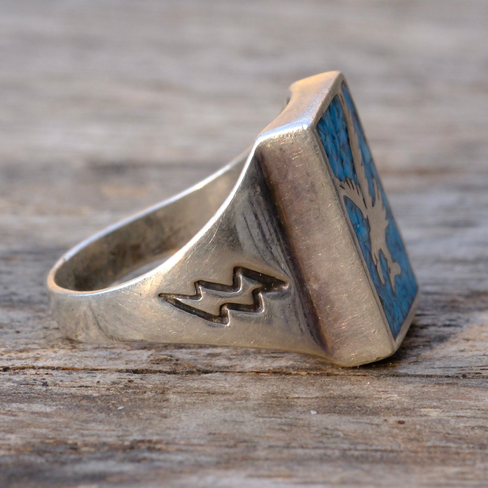 Vintage Sterling Turquoise Eagle Ring 9.5
