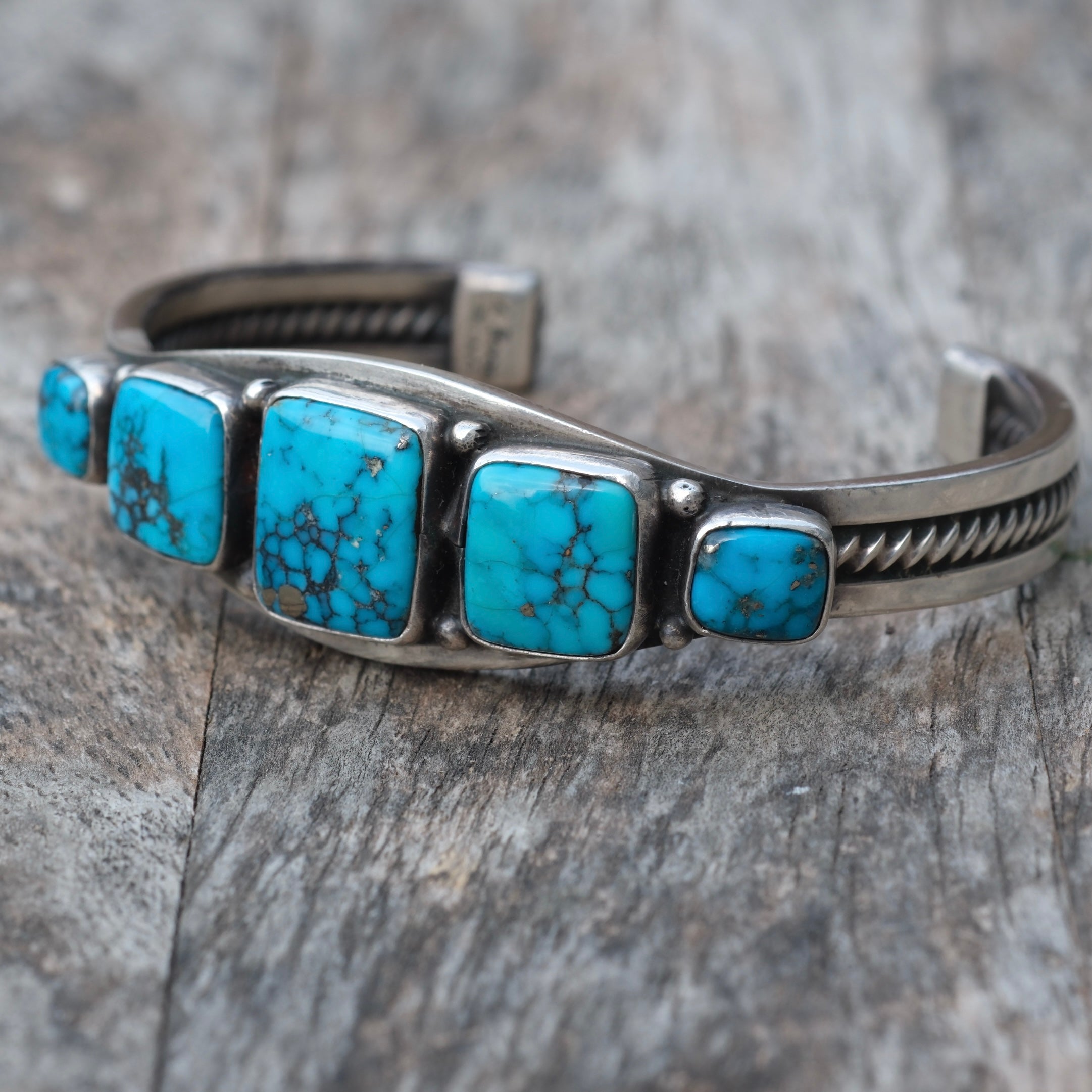 Vintage Sterling 5-Stone Turquoise Bracelet