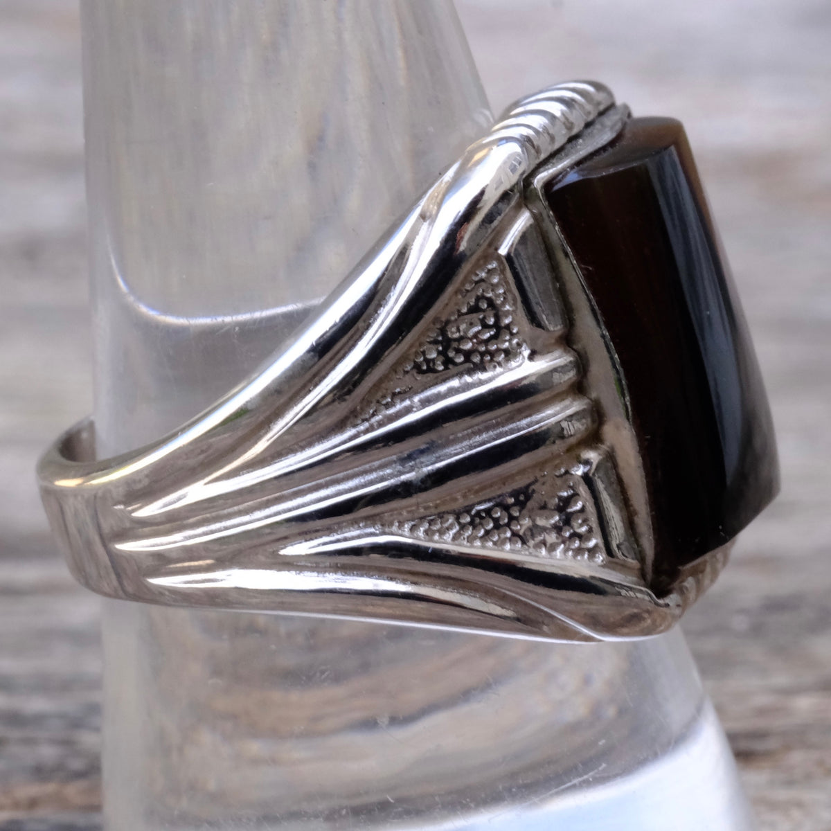 Vintage Sterling Agate Signet Ring 10