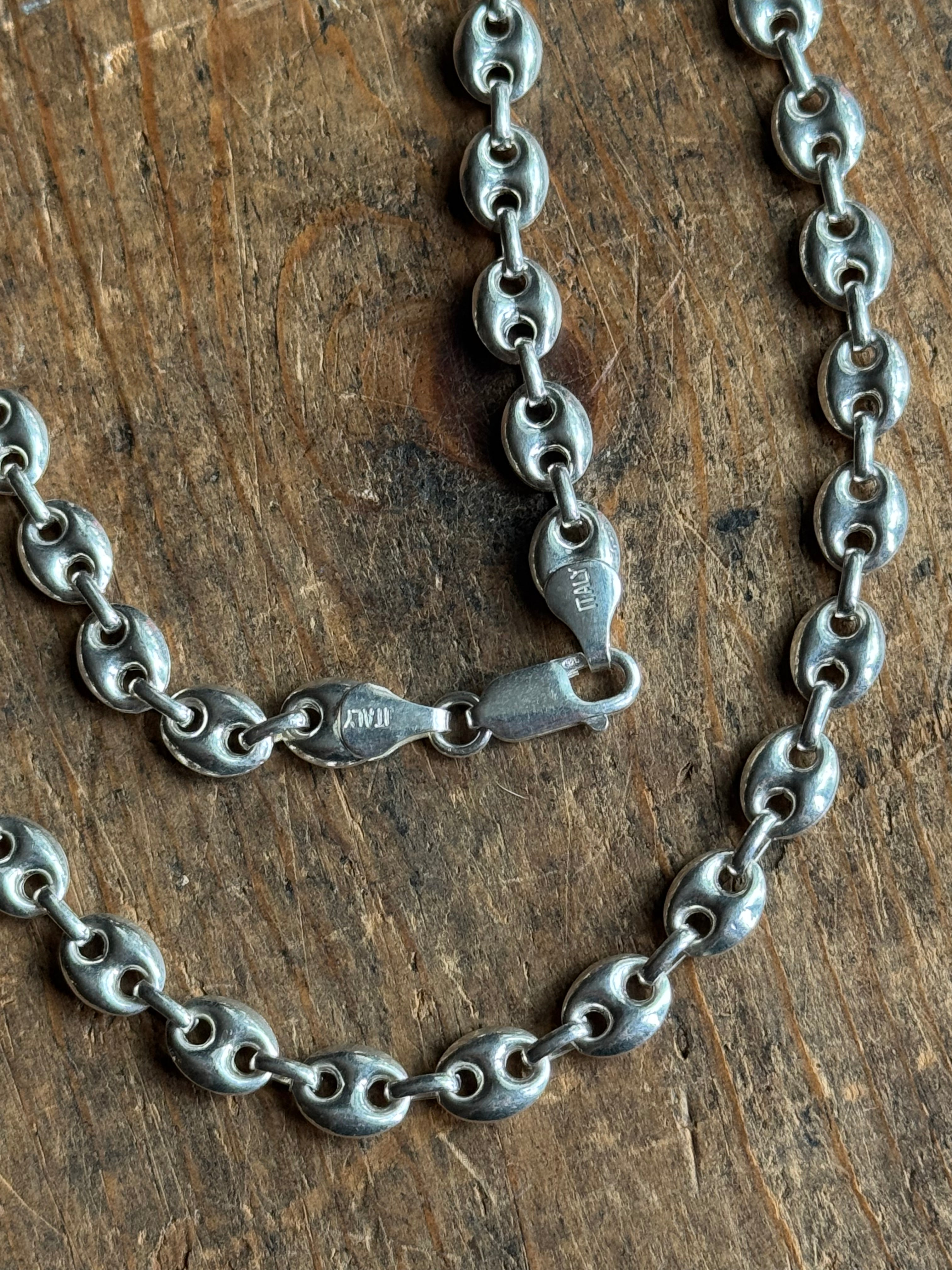 Vintage Sterling Silver 16” Puffy Mariner Link Chain
