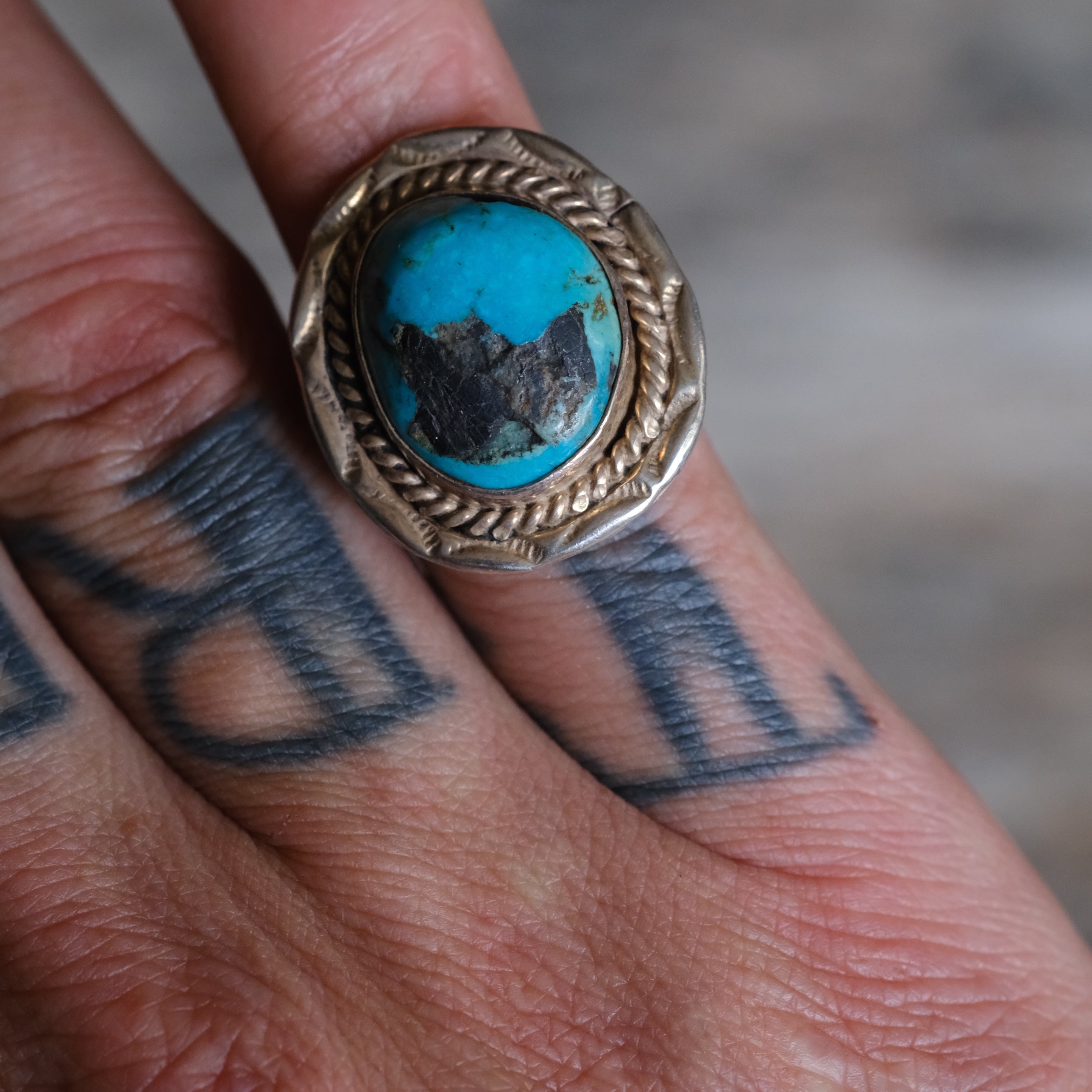 Vintage Sterling Turquoise Roper Ring 5.25