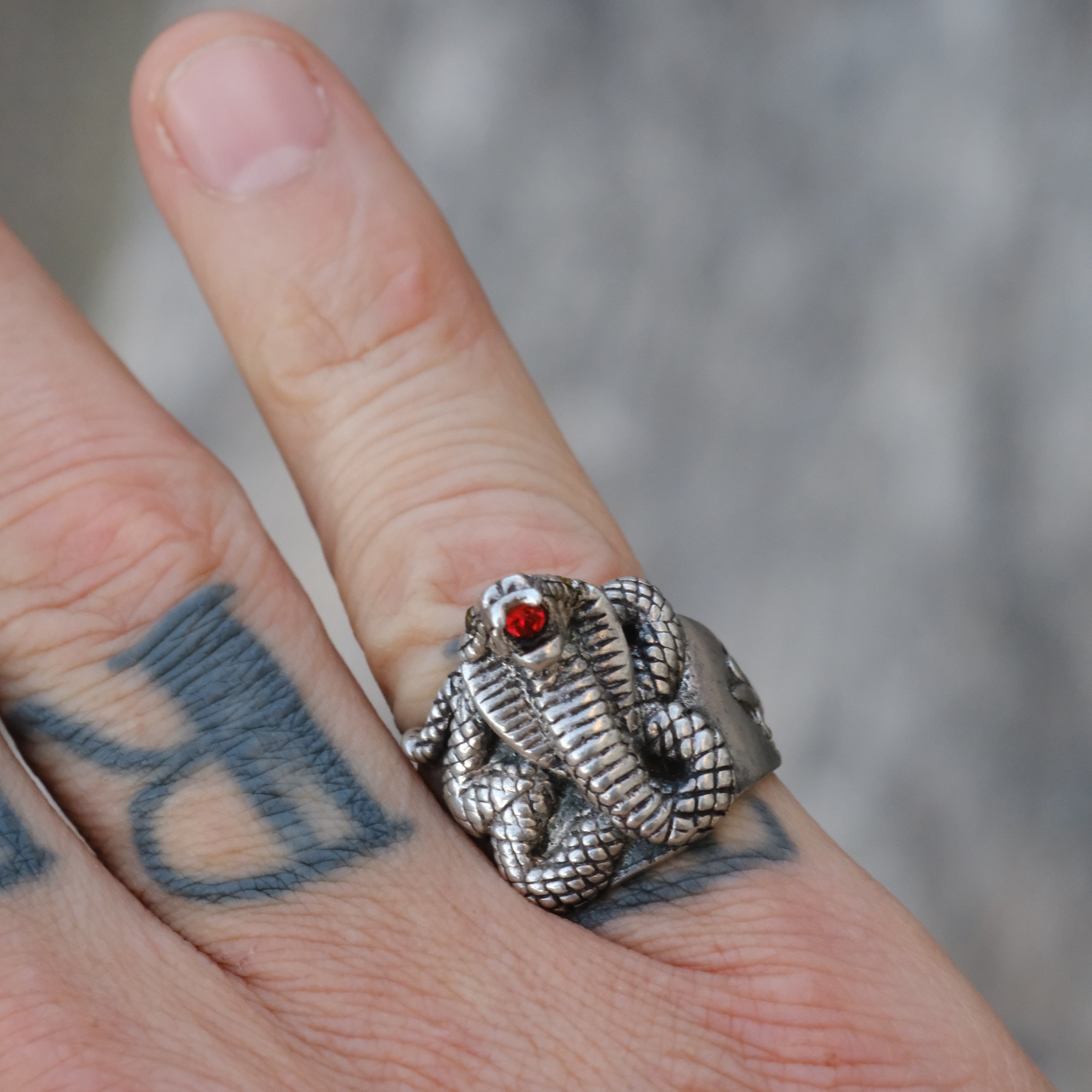 Vintage Sterling Snake Gem Ring 6.75