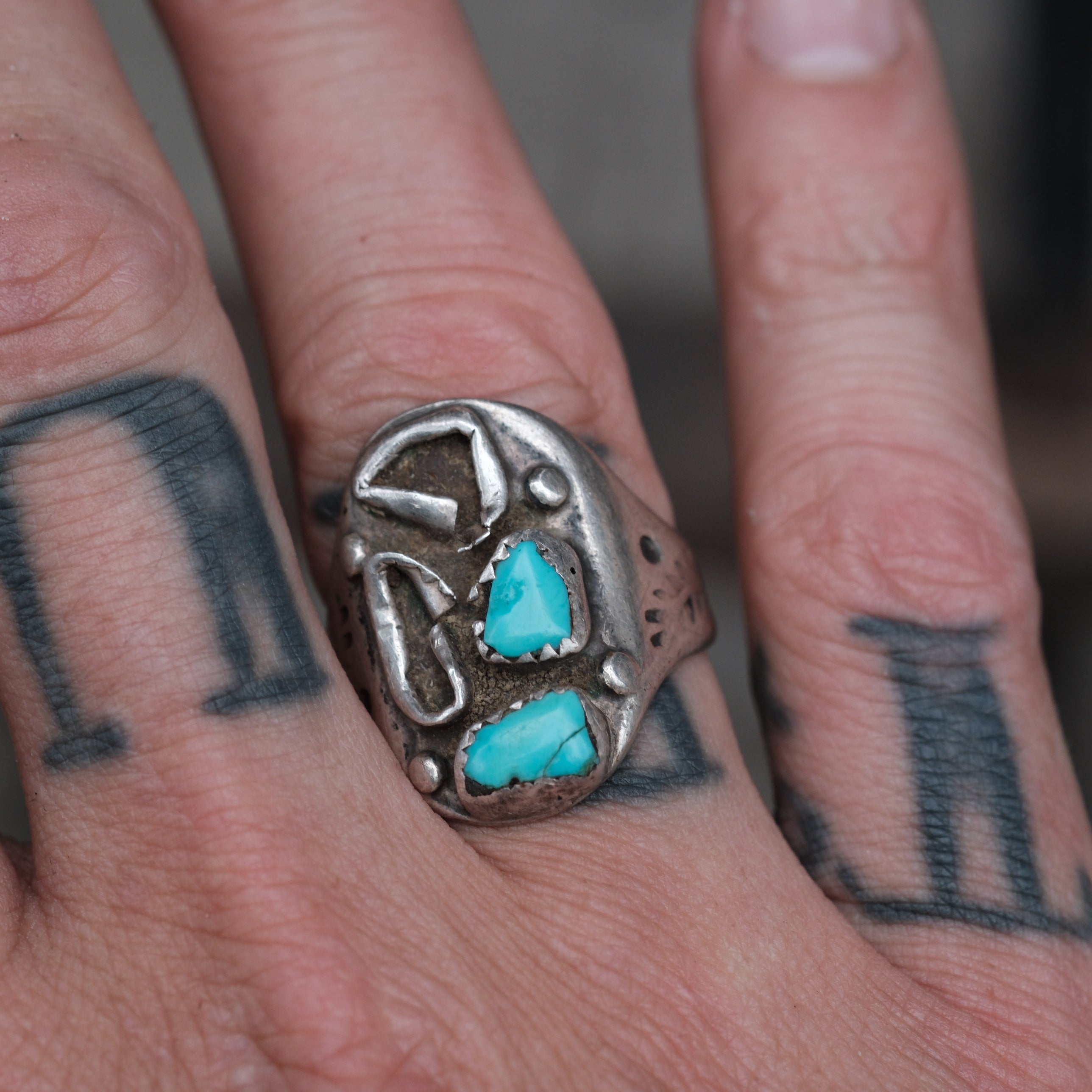 Vintage Sterling Turquoise Ring 8.75