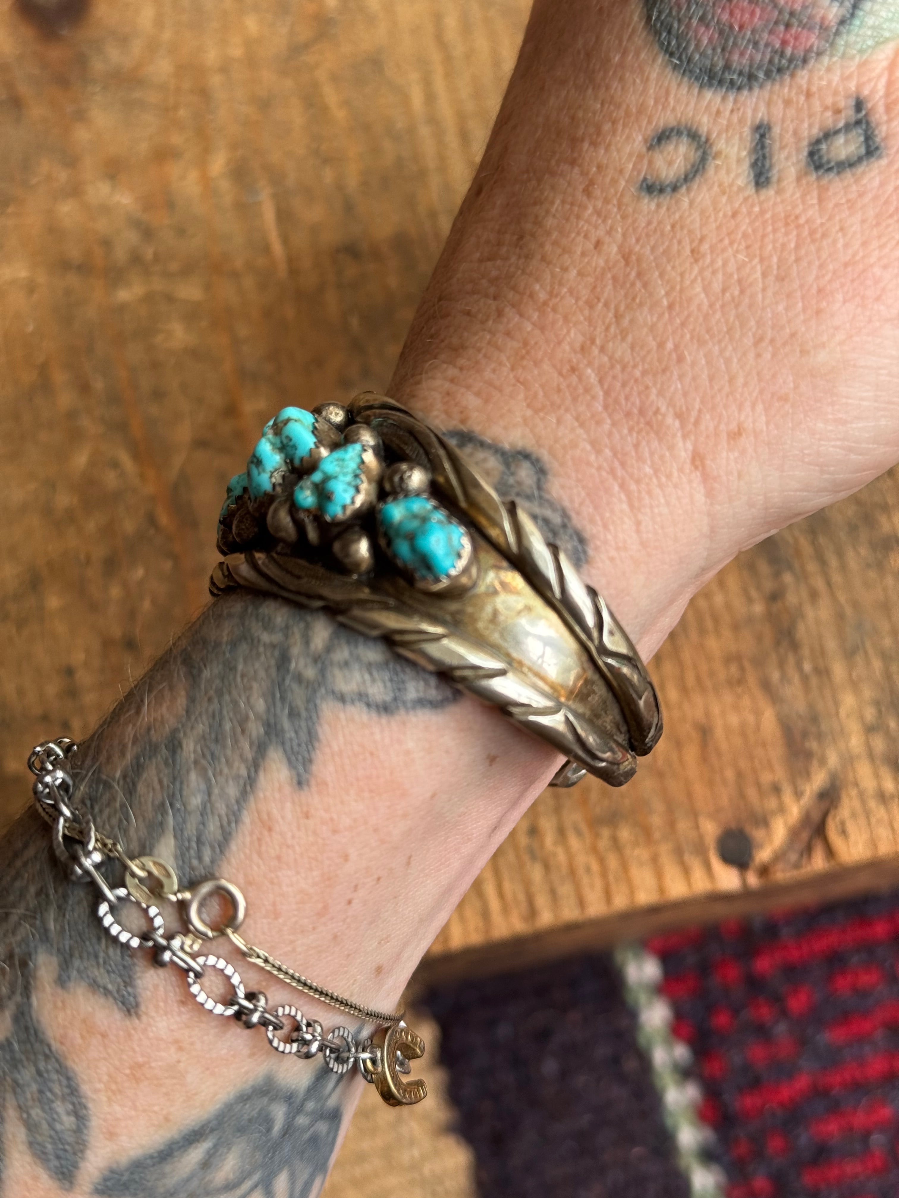 Vintage Sterling Silver Raw Turquoise Cuff