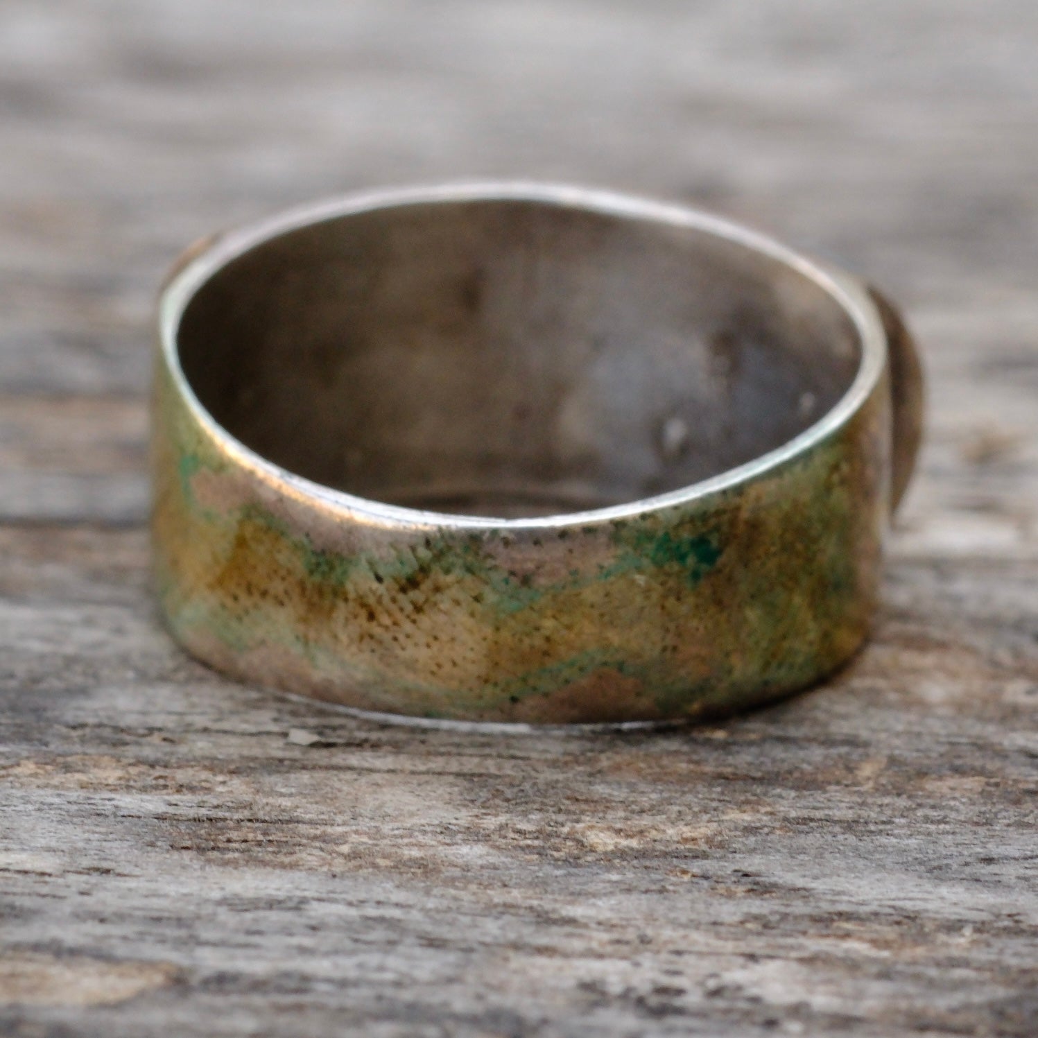 Vintage Sterling Turquoise Inlay Thick Band Ring 10.25