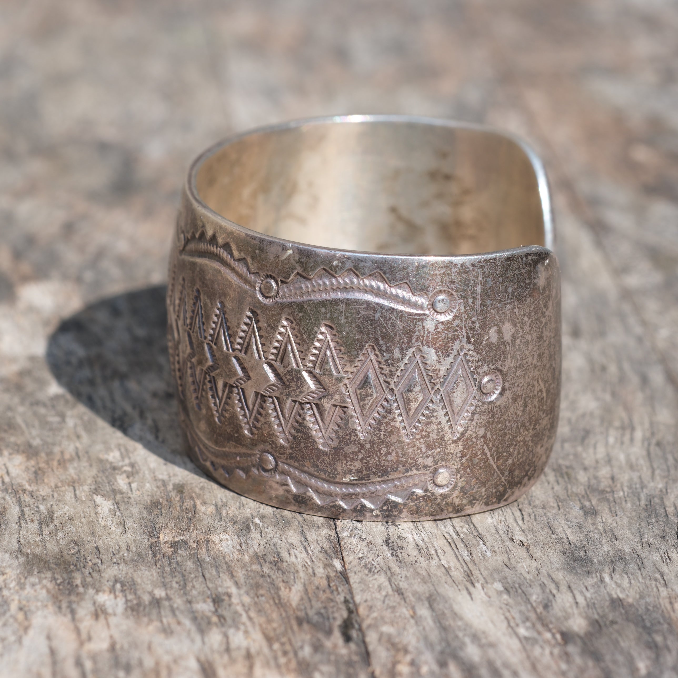 Vintage Sterling Silver Wide Stamped Cuff