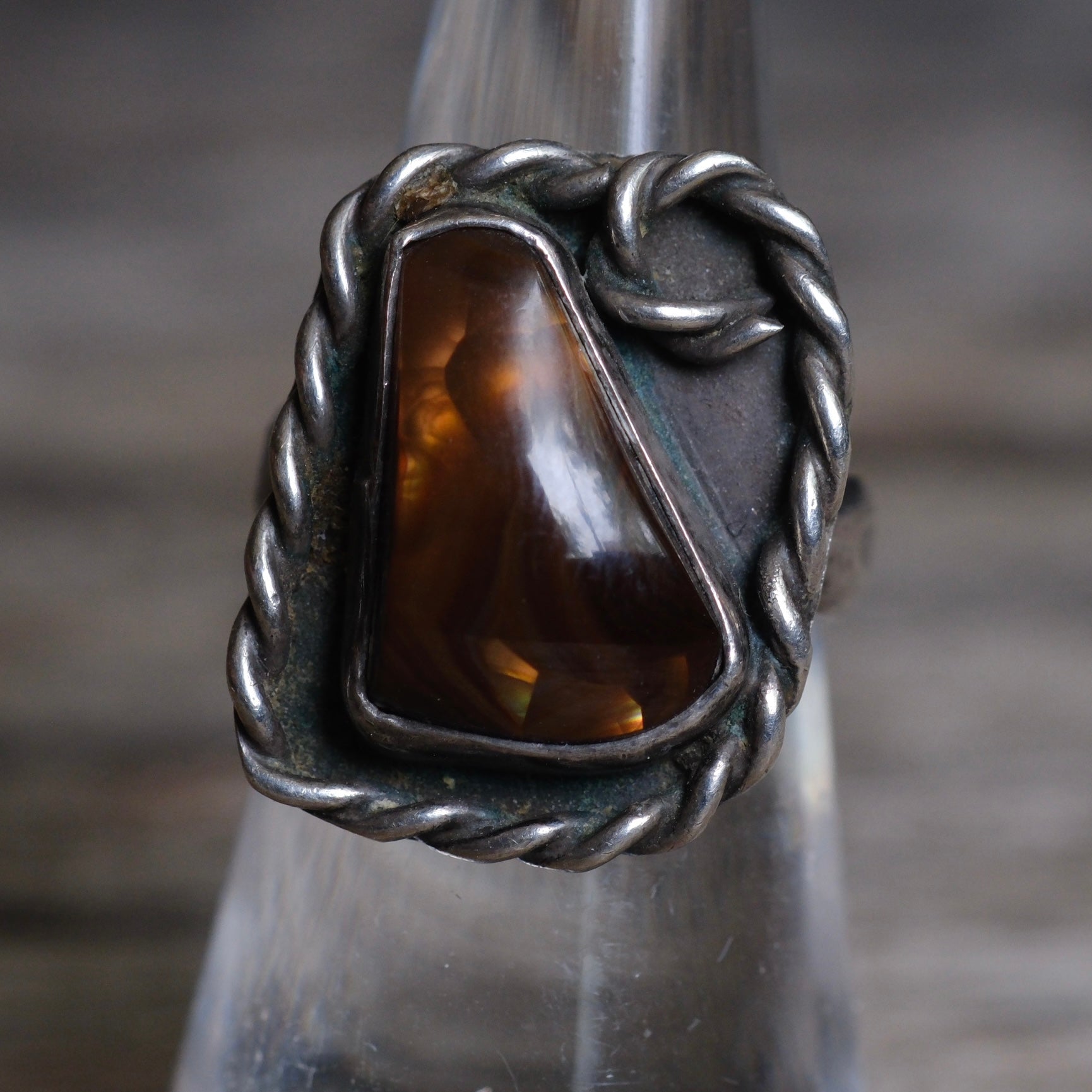 Vintage Sterling Fire Agate Roper Ring 6.75