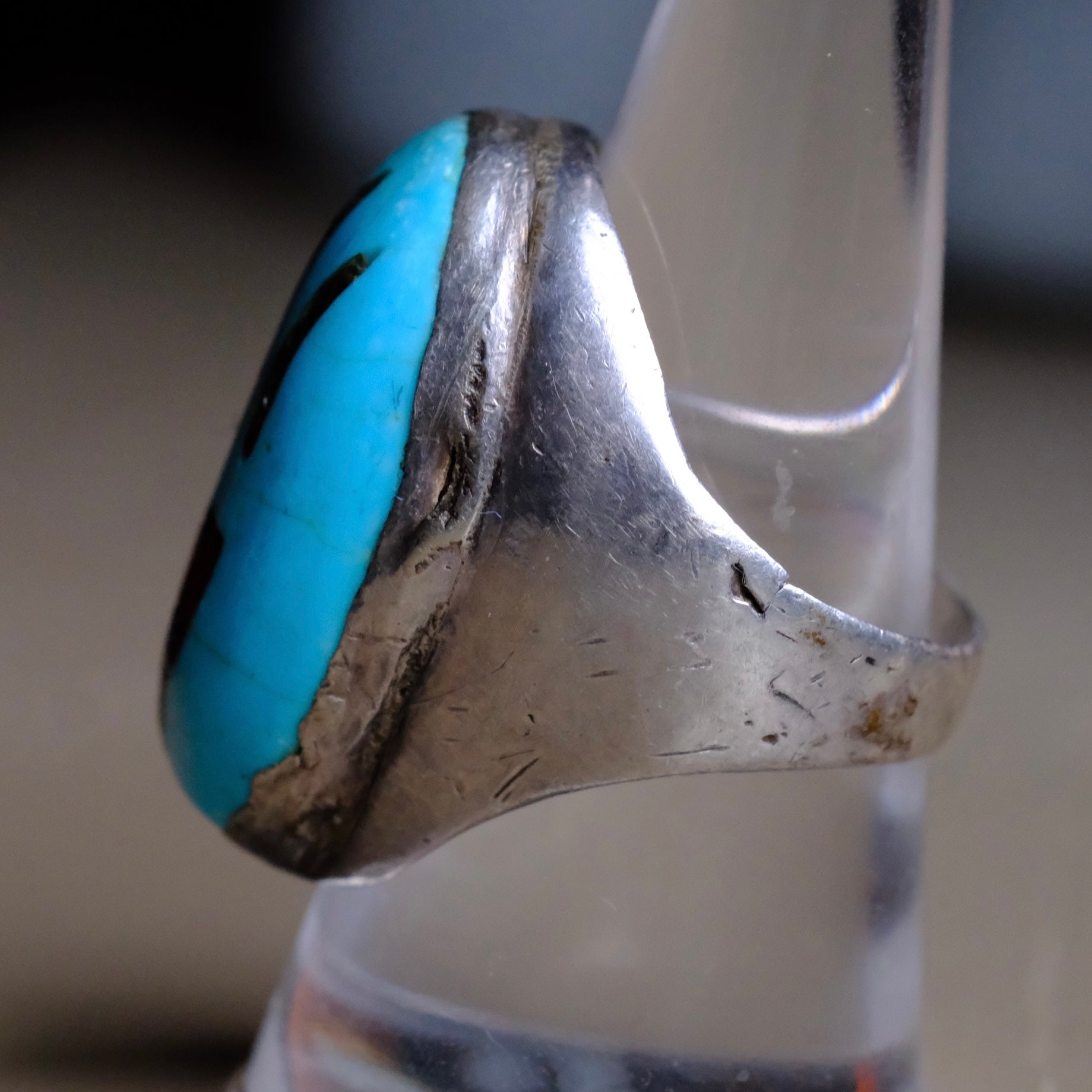 Vintage Sterling Turquoise Inlay Bear Paw Ring 9