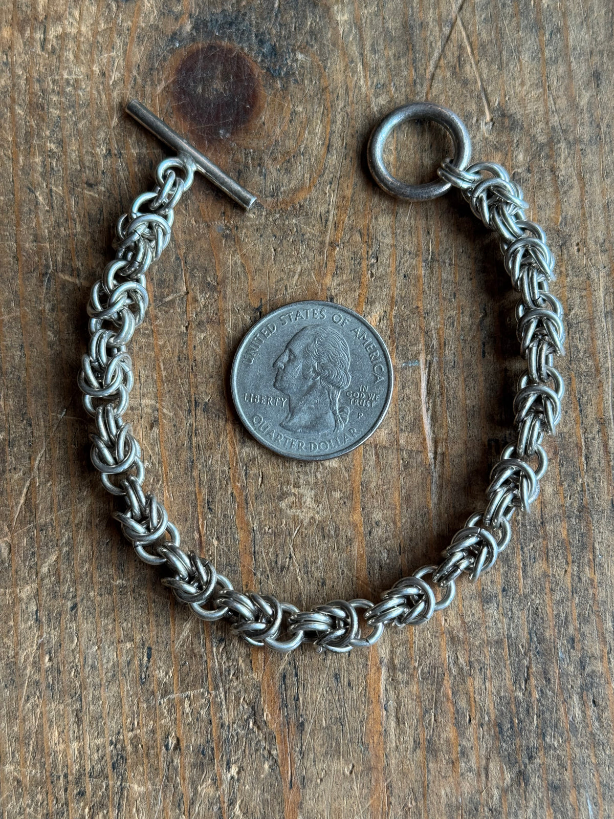 Vintage Sterling Silver Byzantine Toggle Chain Bracelet
