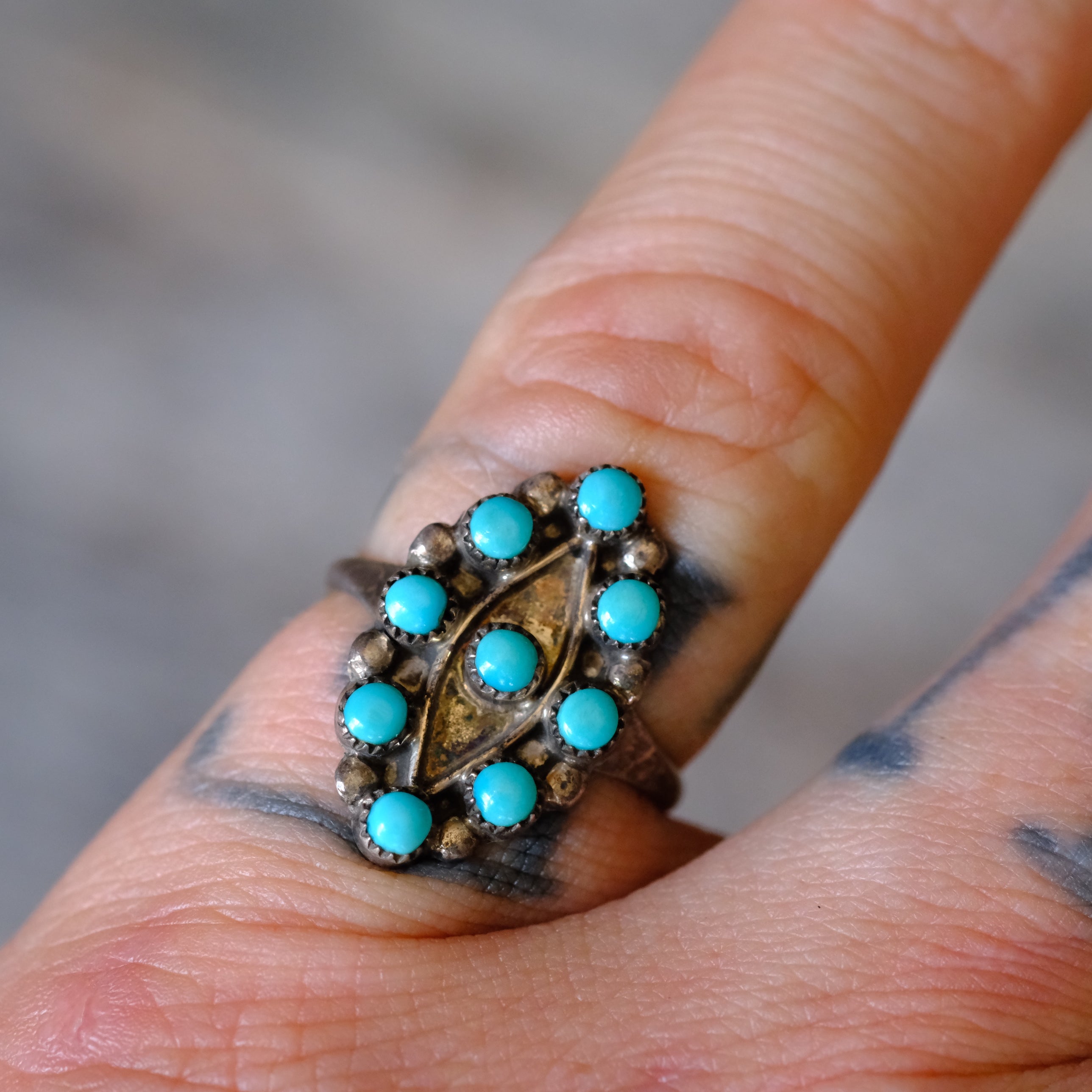 Vintage Sterling Turquoise Cluster Ring 5