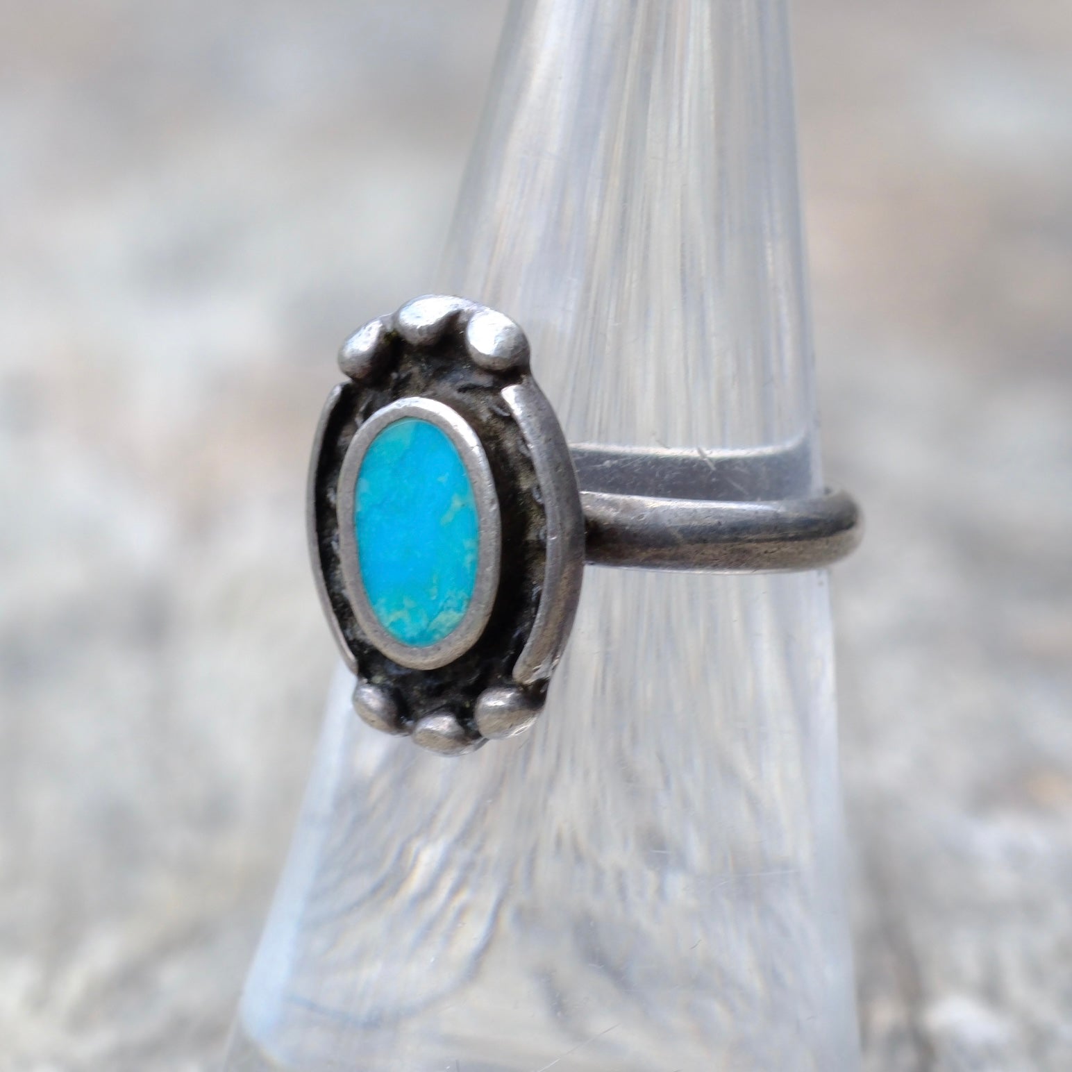 Vintage Sterling Silver Turquoise Inlay Frame Ring 5