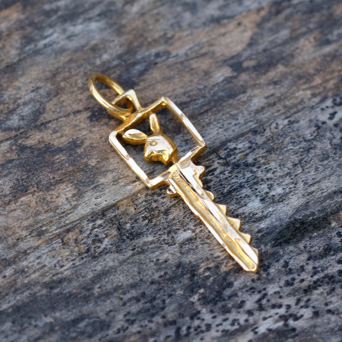Vintage 14K Gold Playboy Key Charm .75"