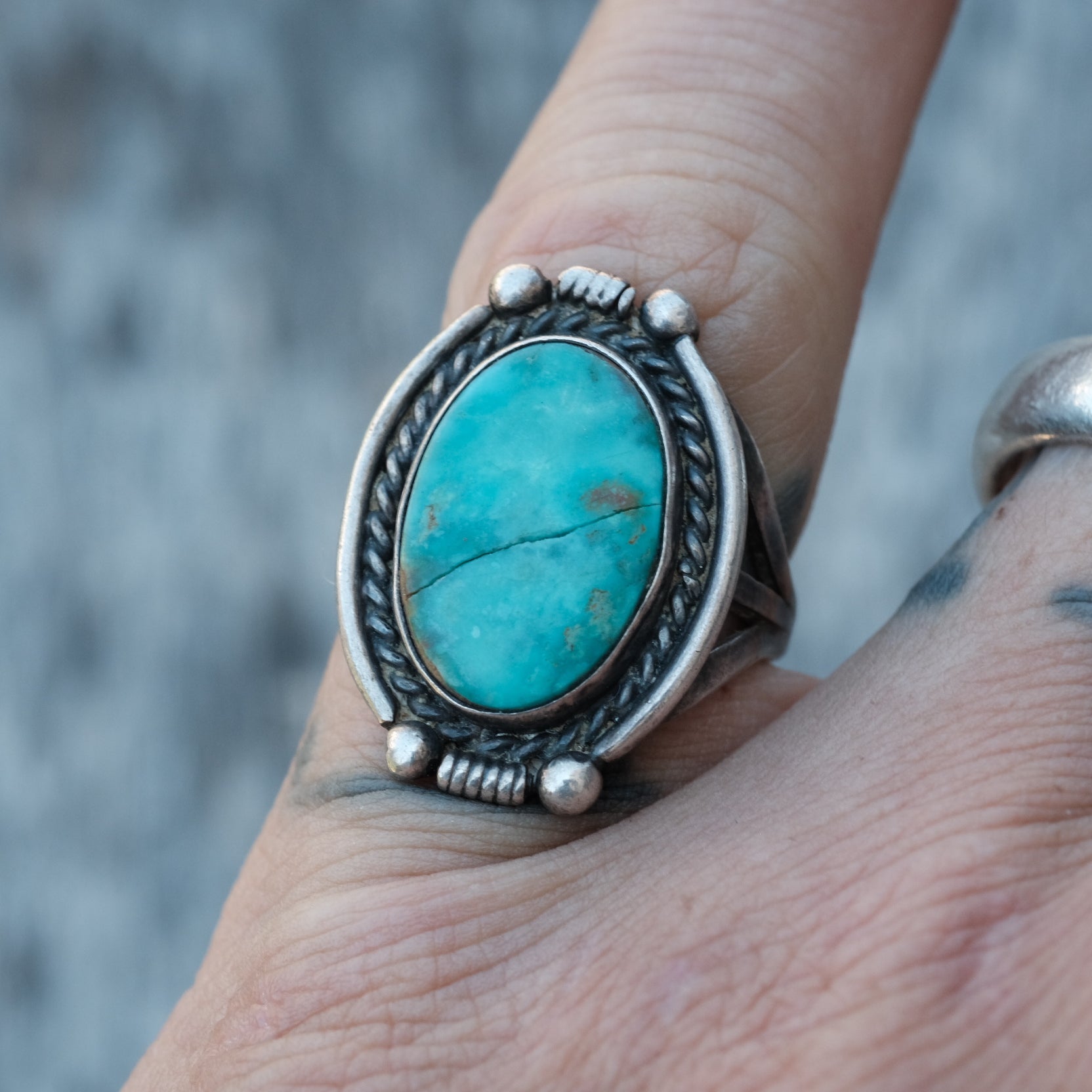 Vintage Sterling Turquoise Roper Ring 4