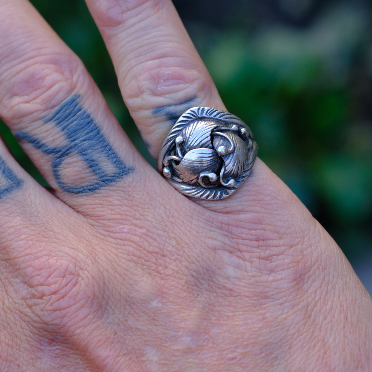 Vintage Sterling Silver Leaf Ring 7
