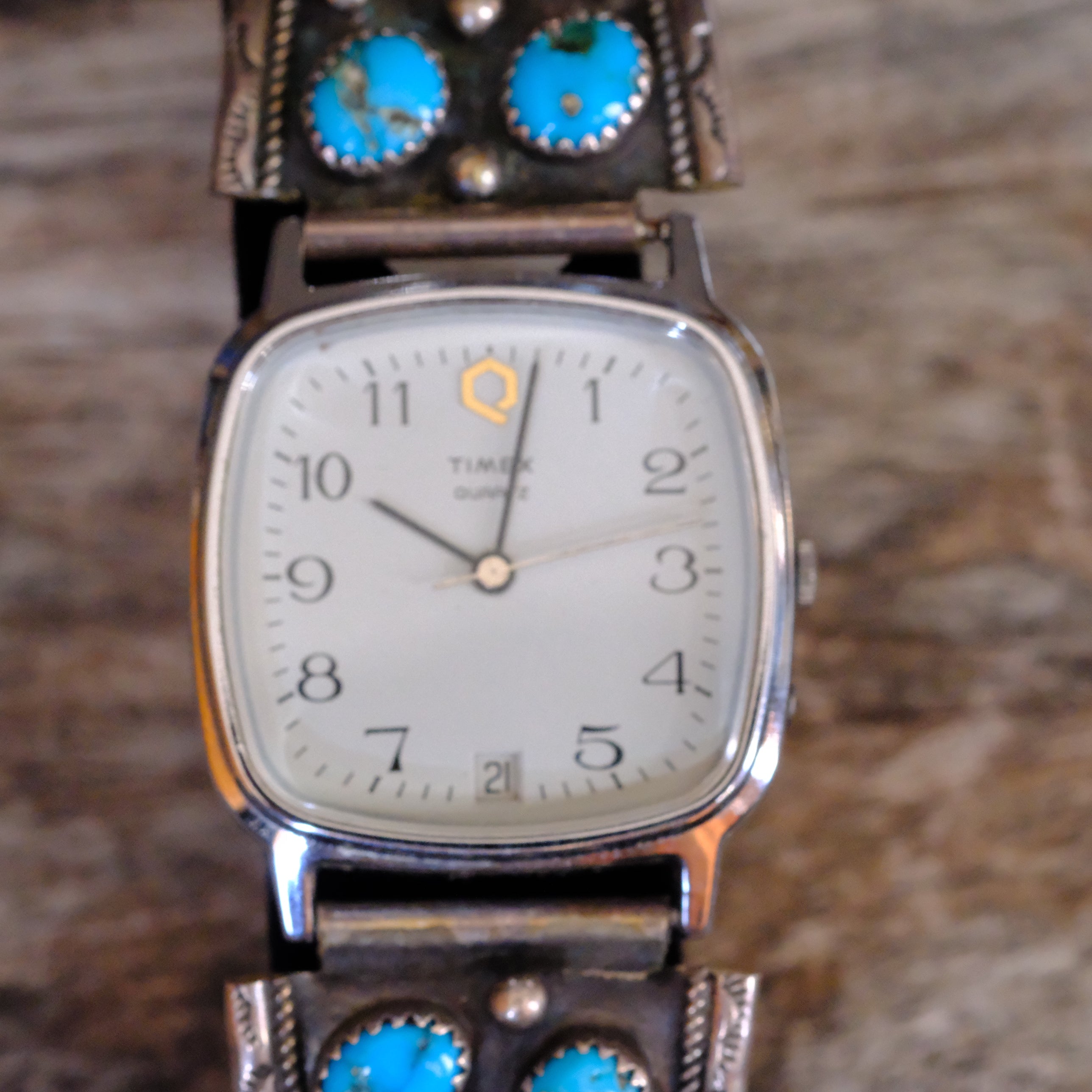 Vintage Sterling Turquoise and Coral Feather Watch
