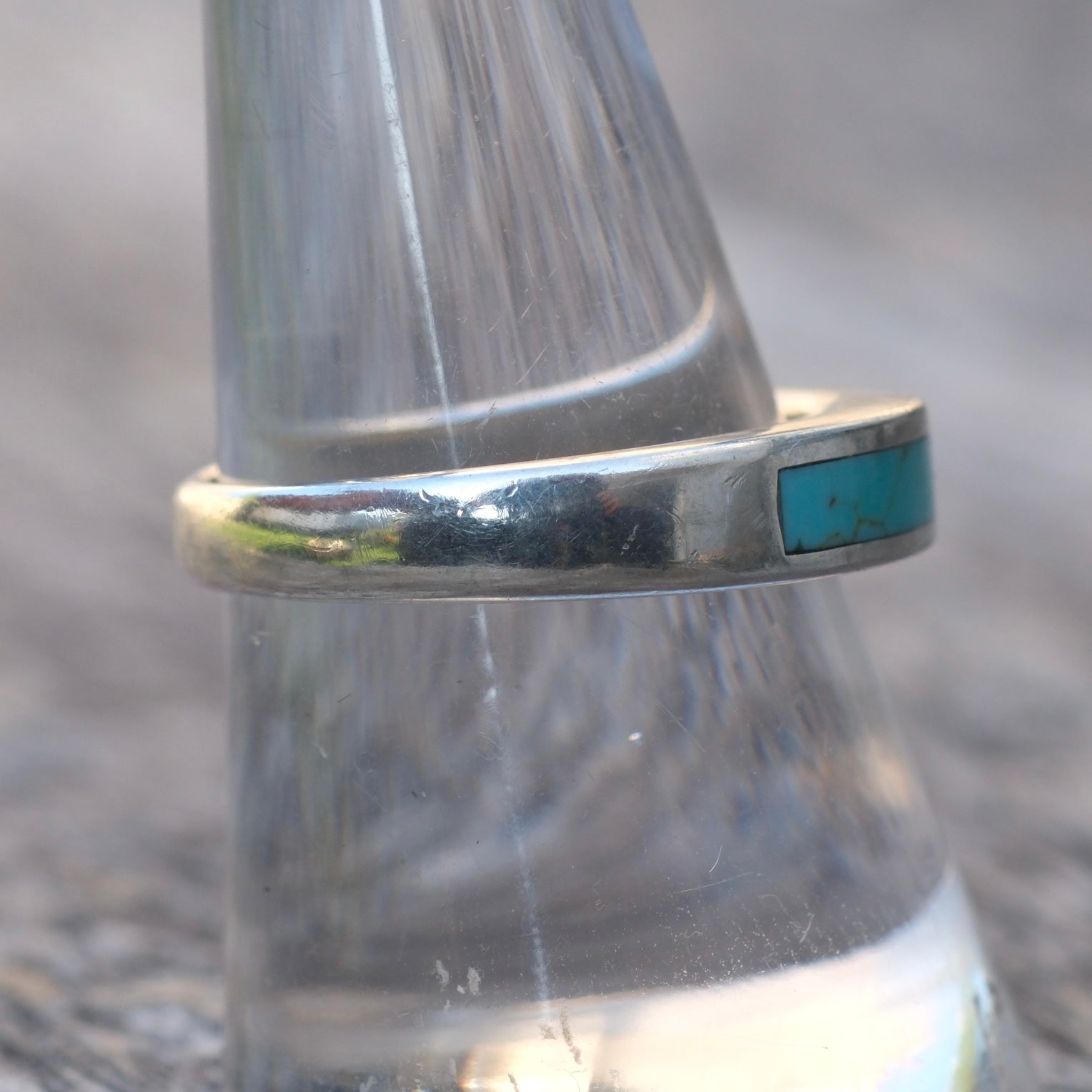 Vintage Sterling Turquoise Inlay Band Ring 9