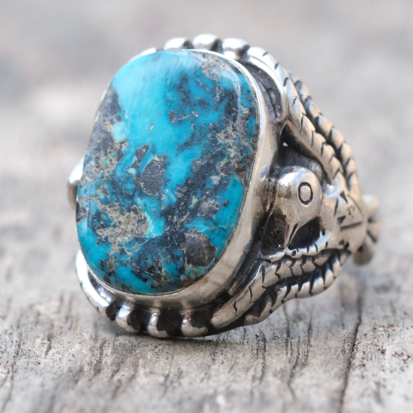 Vintage Sterling Turquoise Thunderbird Ring 7.5