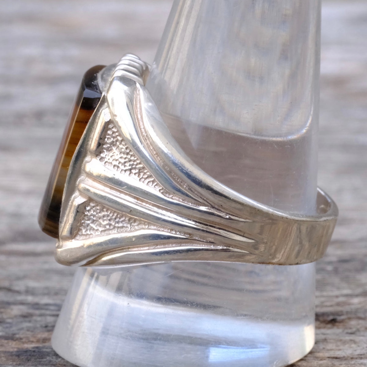 Vintage Sterling Agate Signet Ring 12
